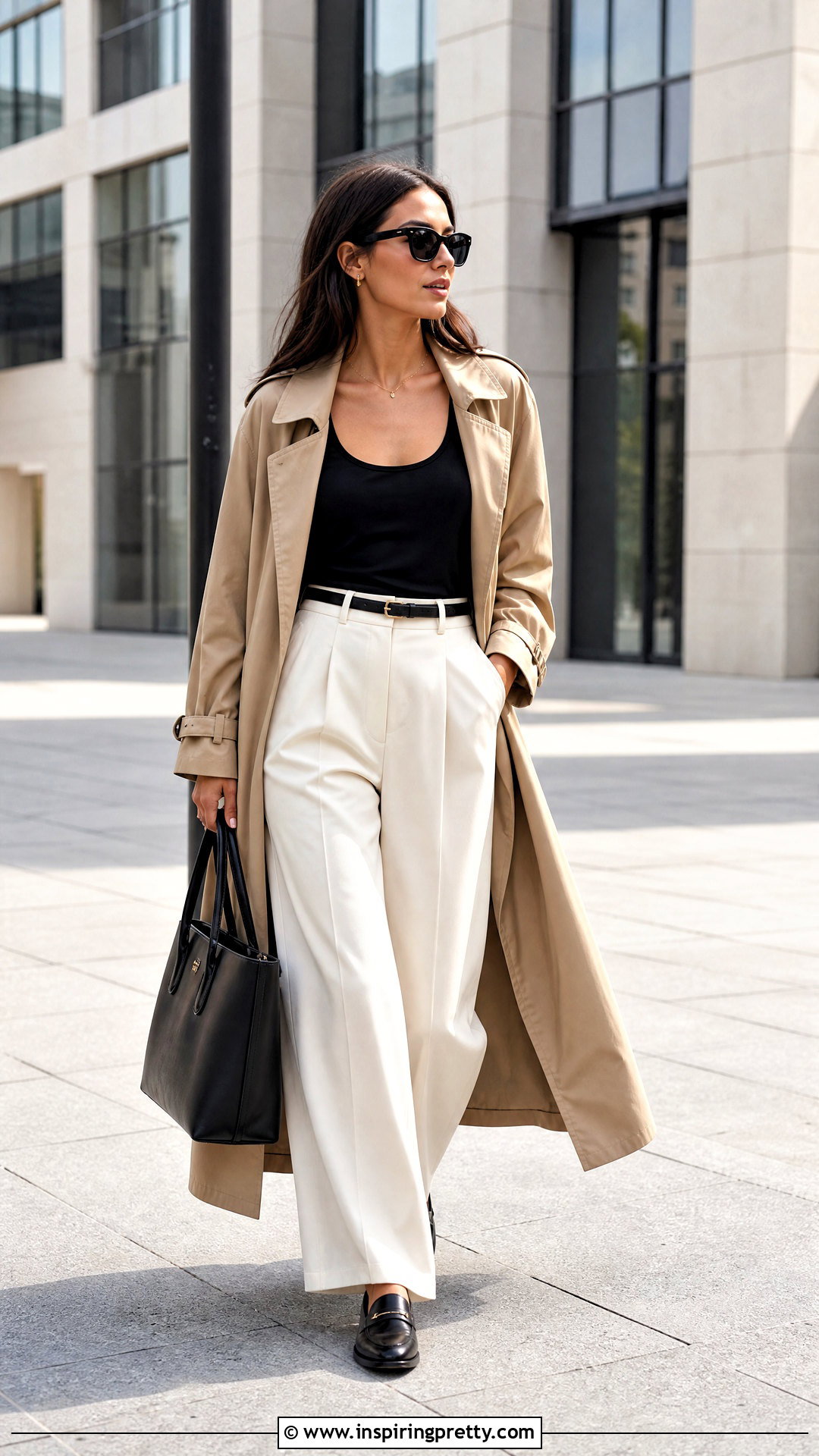 Tank Top With a Trench Coat and Trousers - how to style a tank top (50 ways)