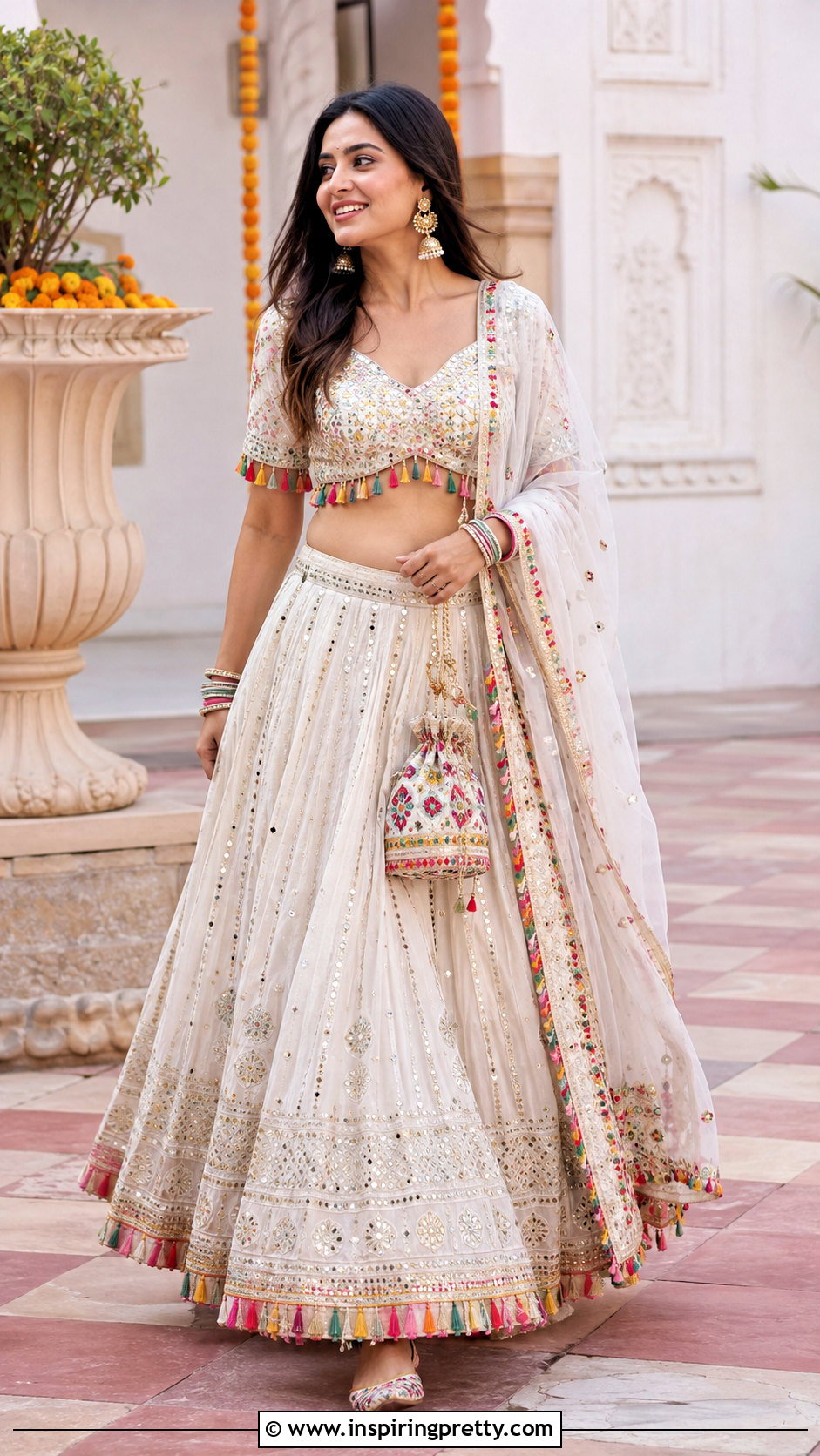 Tassel Crop Top With Flared Lehenga - 50 traditional crop top designs