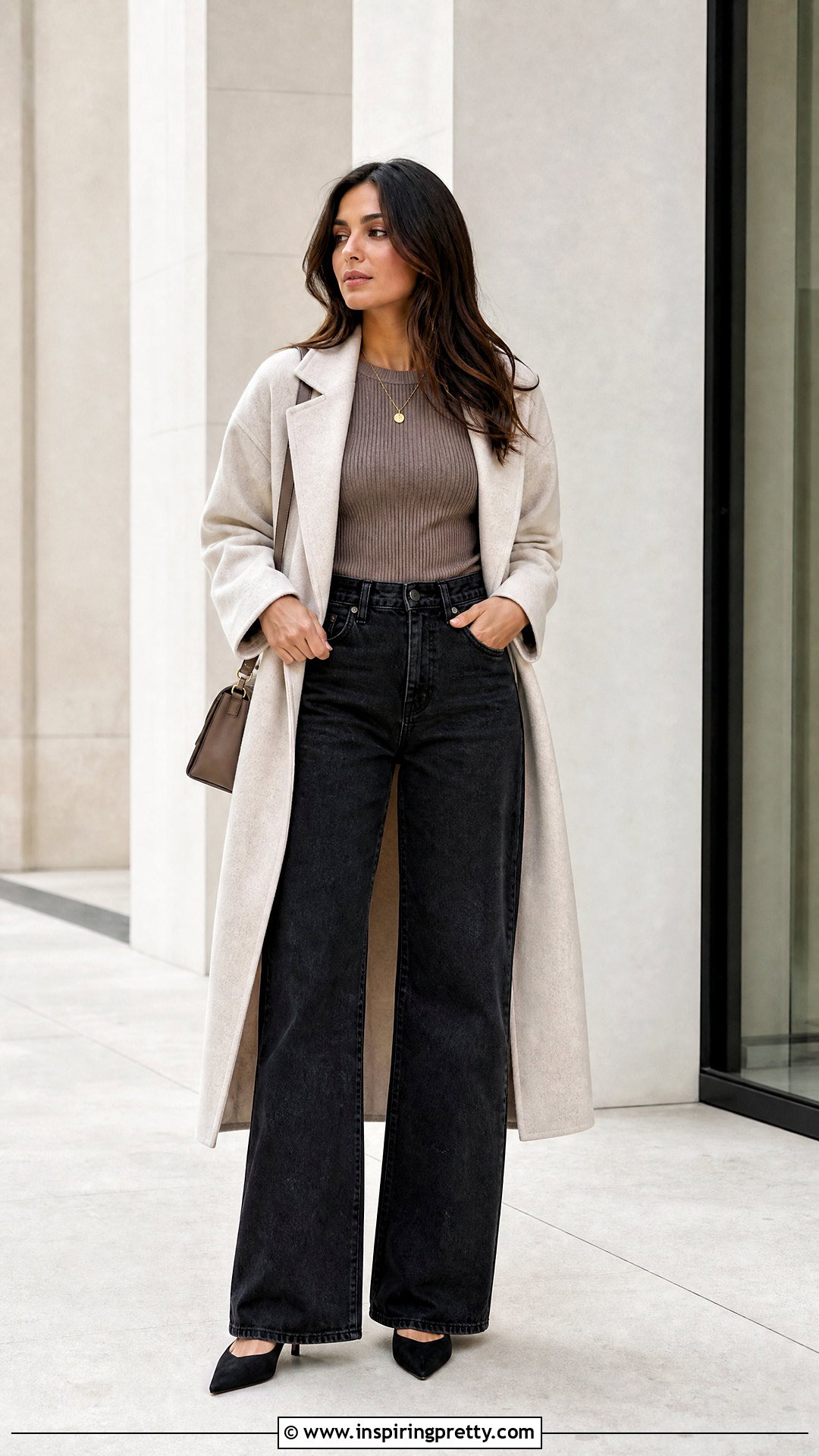 Taupe Knit Top With Black Jeans - What Color Top Goes With Black Jeans (25 Ways)