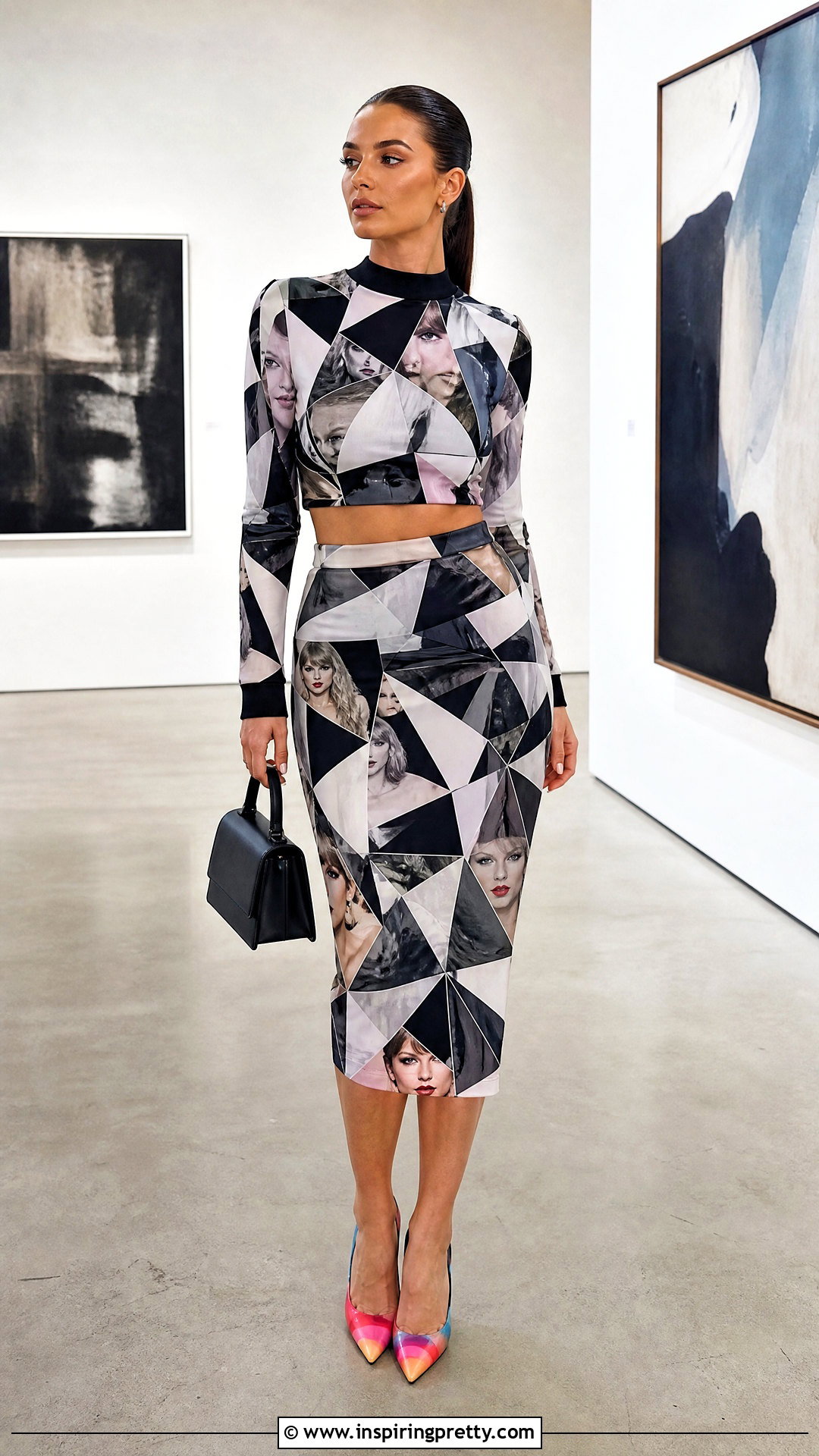 Taylor Swift Printed Crop Top and Matching Skirt Outfit - 25 Taylor Swift Crop Top Outfits