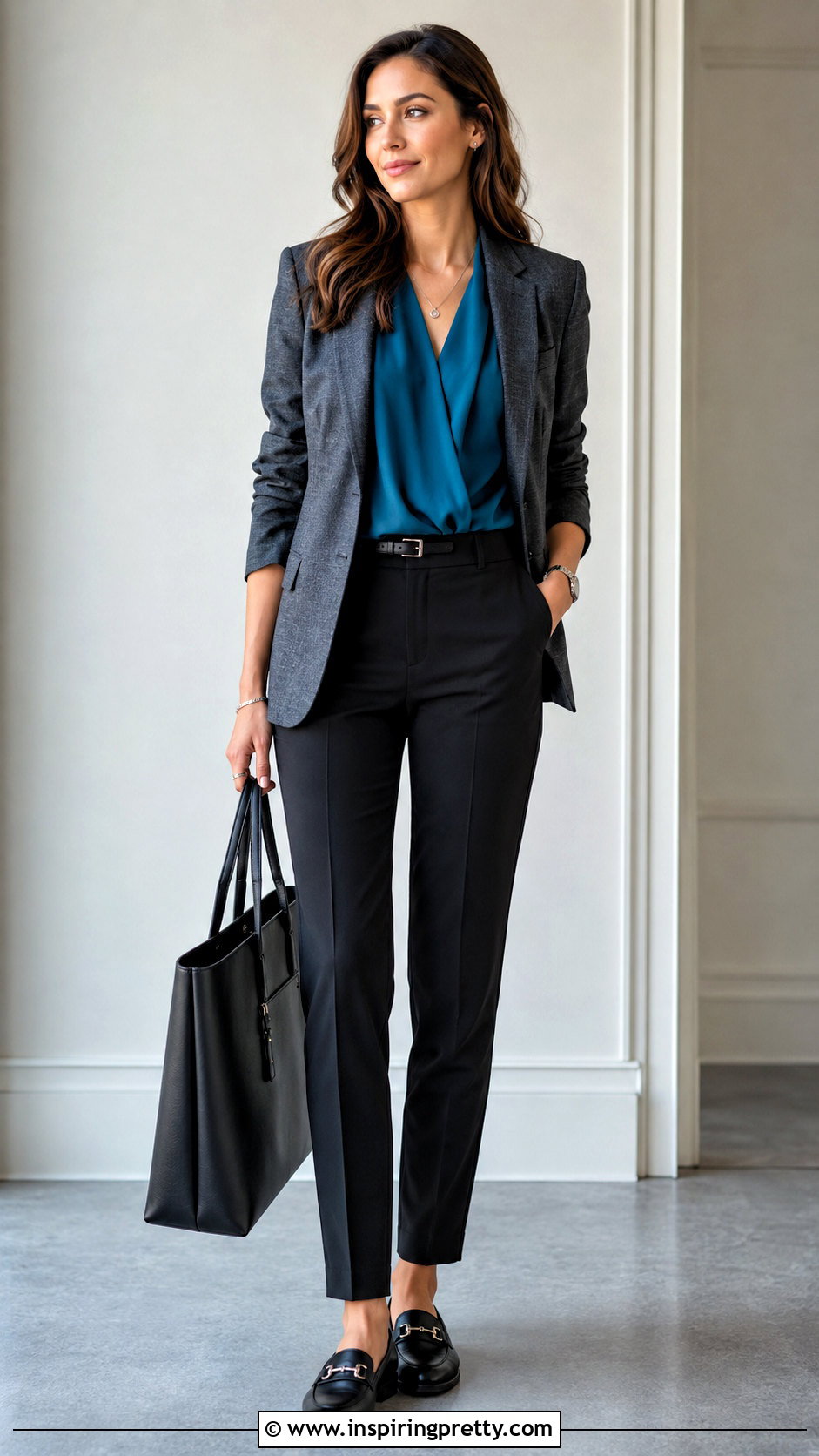 Teal Blouse With Black Trousers - 50 teal top outfit ideas