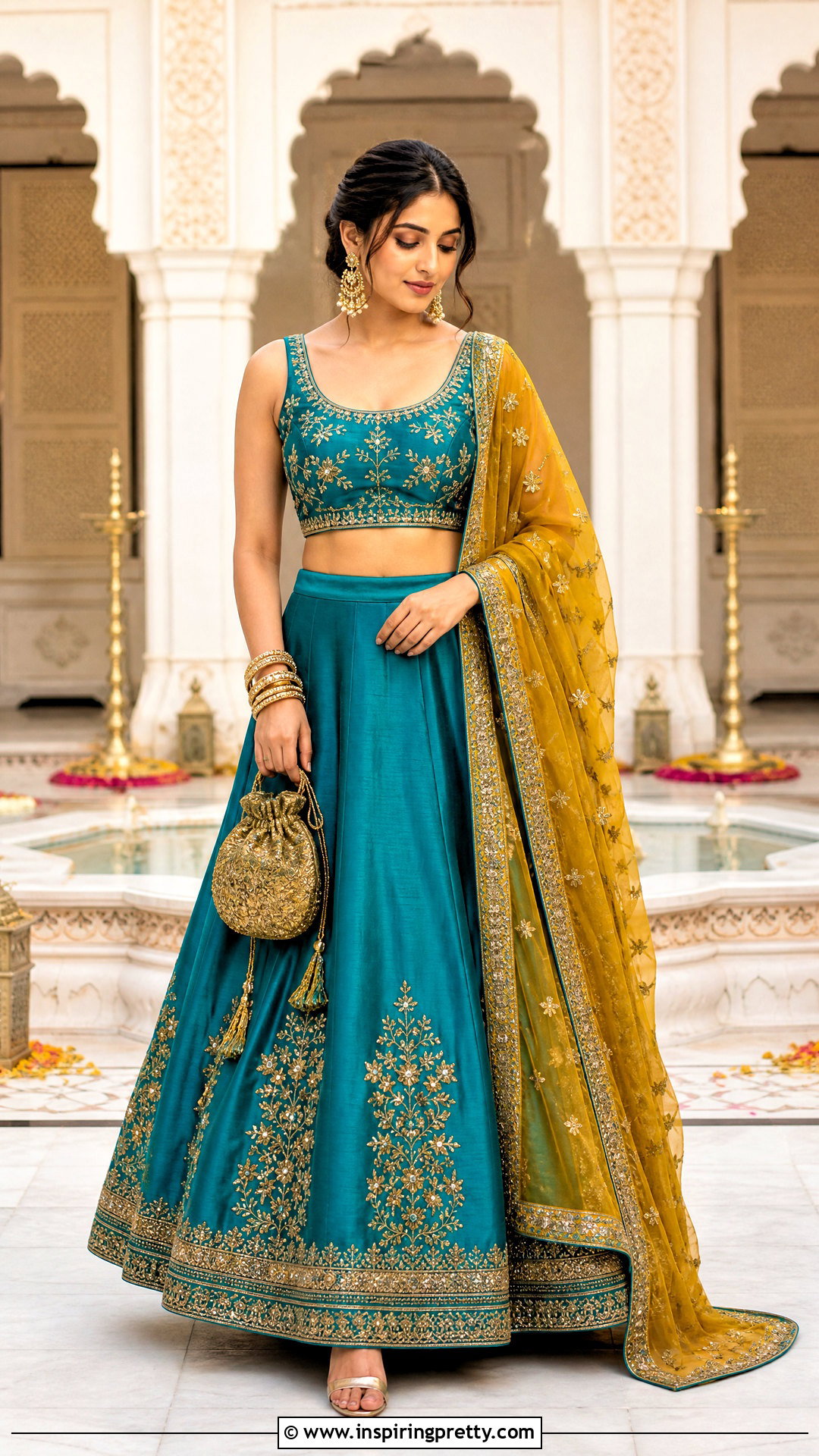 Teal Crop Top Lehenga - 50 crop top lehenga designs