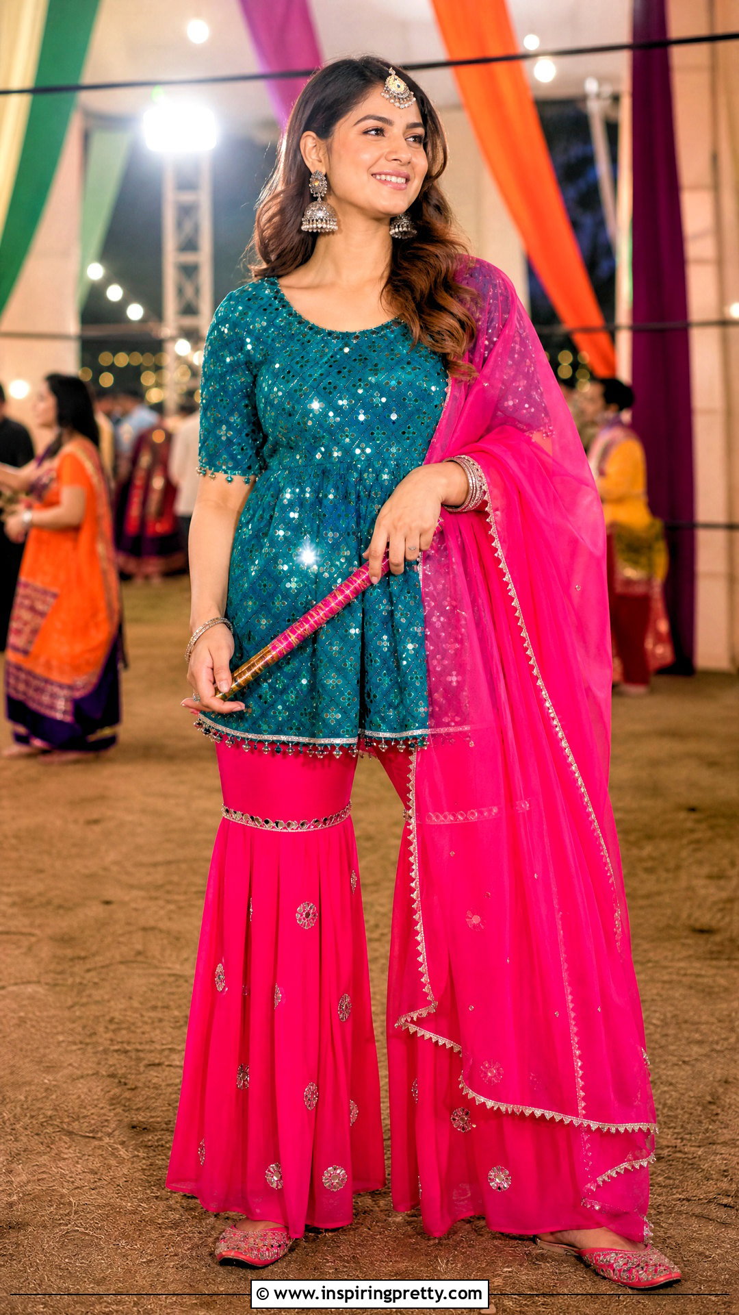 Teal Kediyu With Pink Sharara - 50 Kediyu Top For Navratri outfit ideas