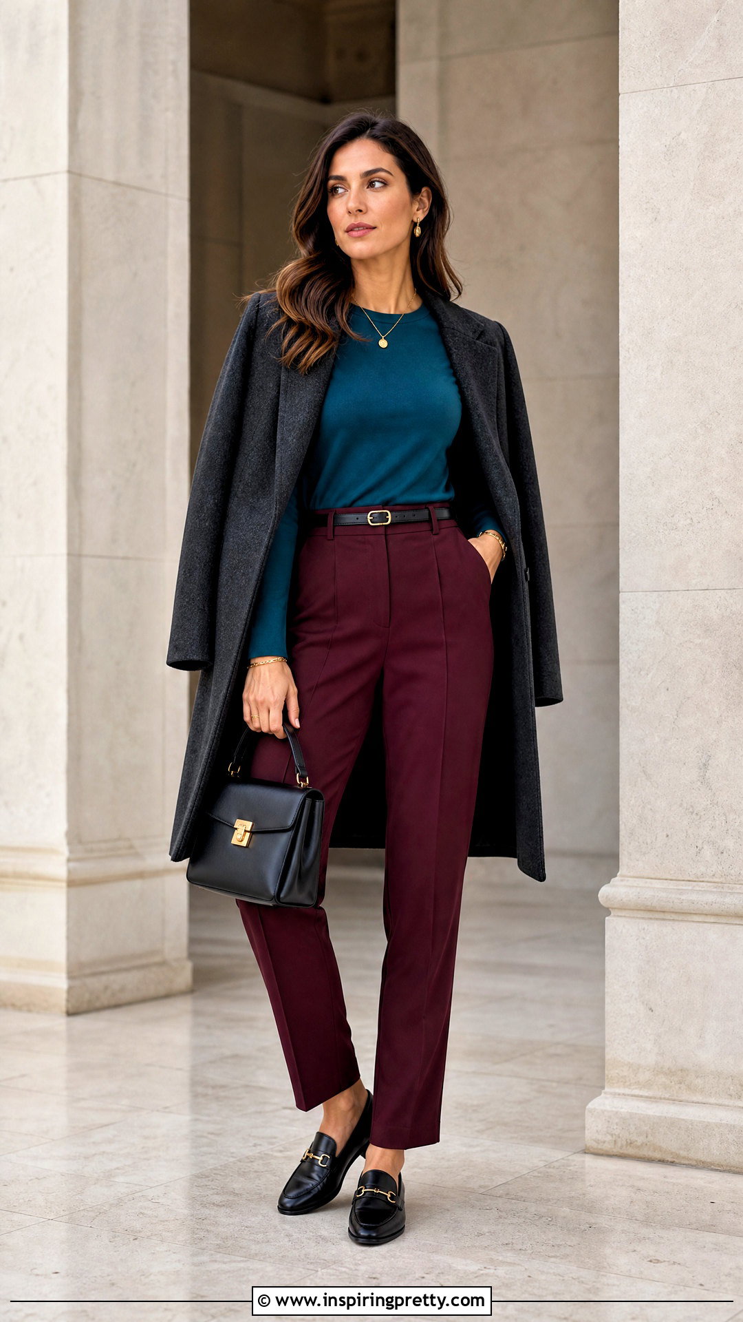 Teal Long Sleeve Top With Burgundy Pants - 25 teal long sleeve top outfit ideas