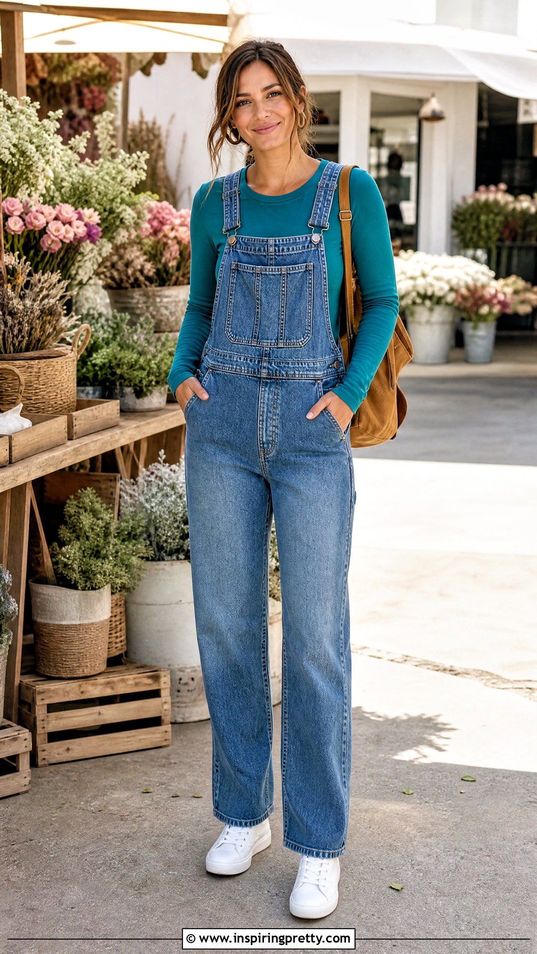 Teal Long Sleeve Top With Denim Overalls - 25 teal long sleeve top outfit ideas