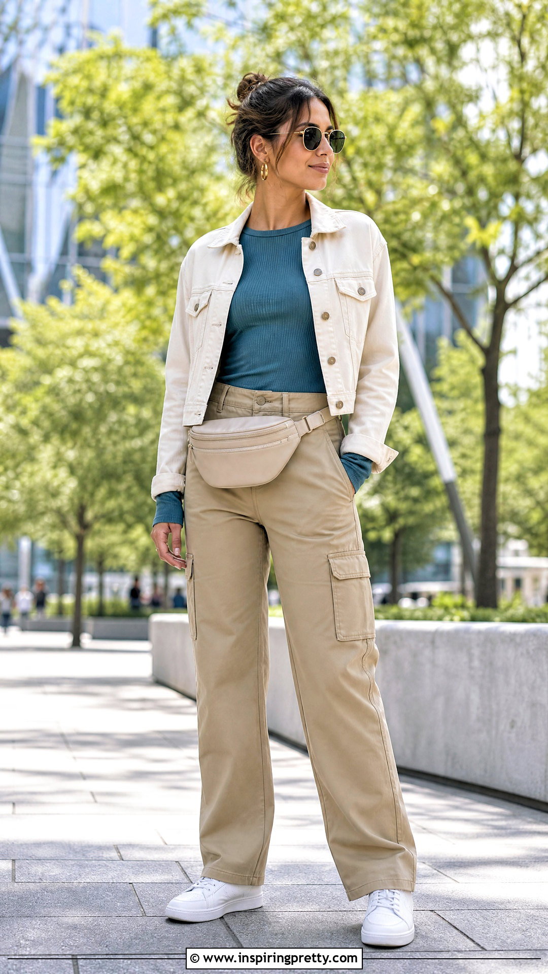 Teal Long Sleeve Top With Khaki Cargo Pants - 25 teal long sleeve top outfit ideas