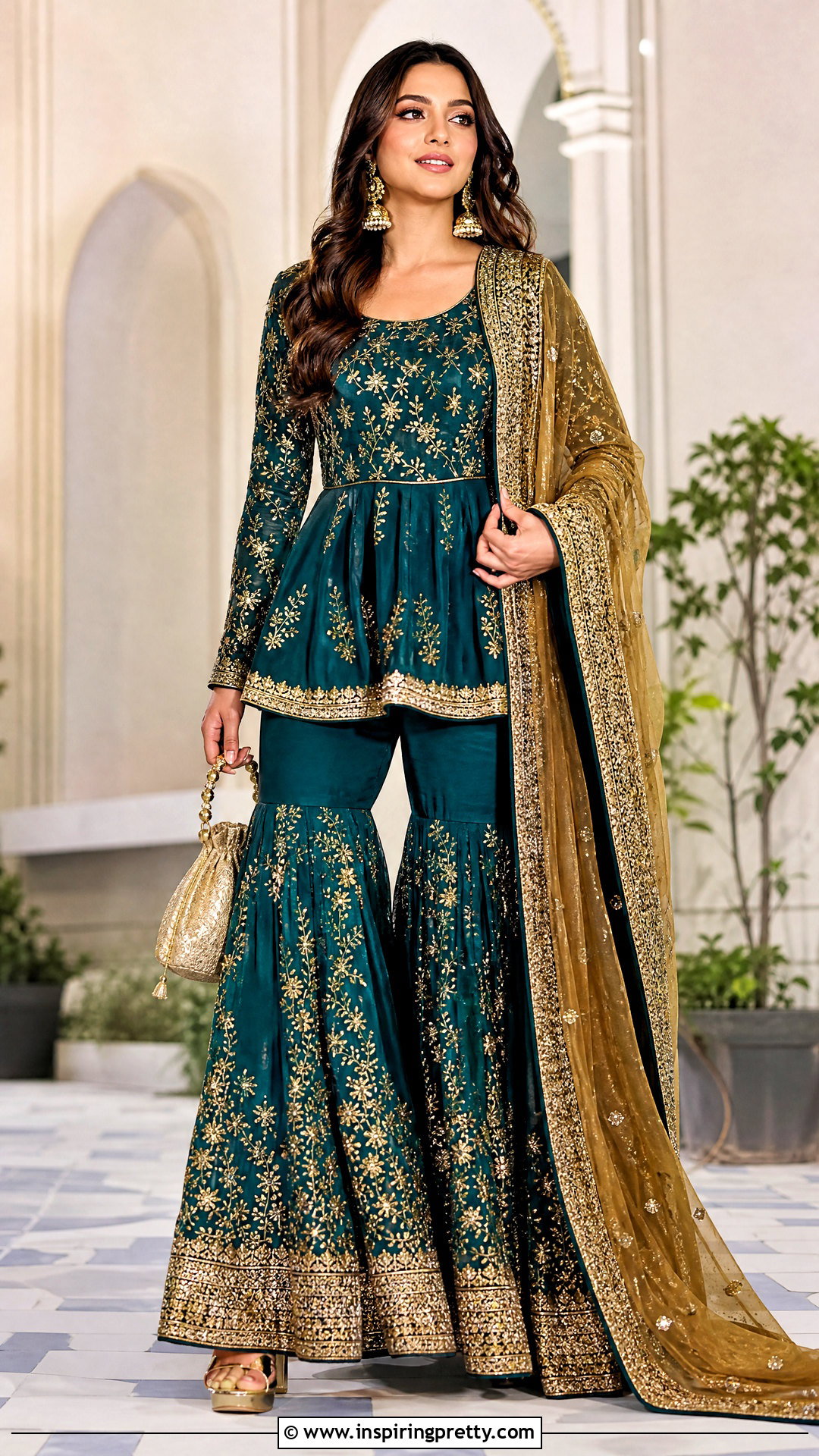 Teal Peplum Top With Embroidered Sharara - 50 peplum top with sharara outfit ideas
