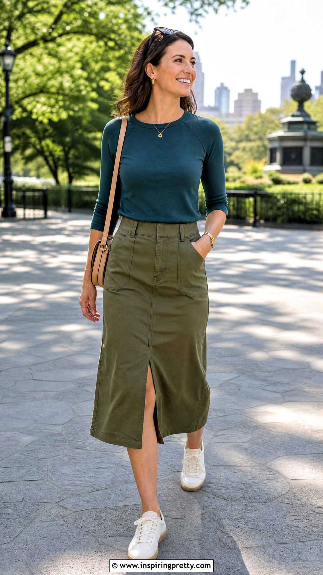 Teal Raglan Top With Utility Midi Skirt - 20 knitted top with raglan in drops paris
