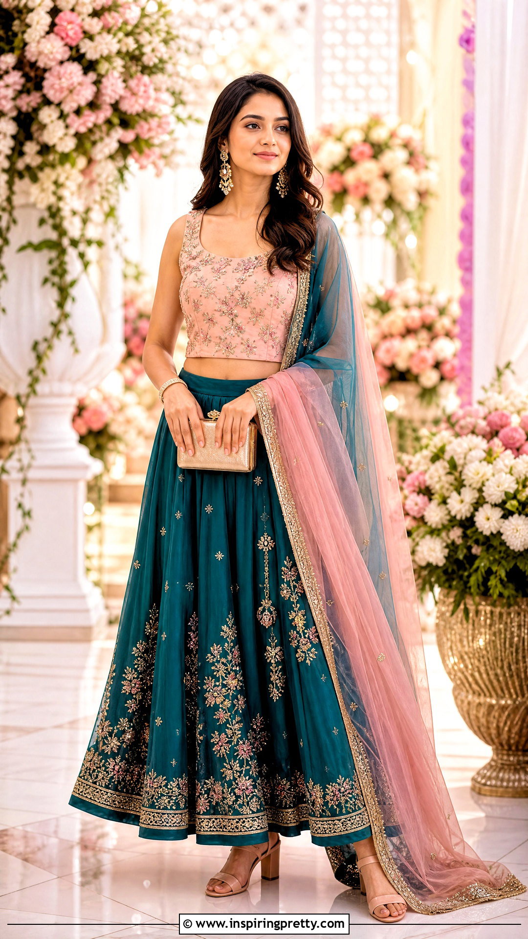 Teal Skirt With Blush Pink Top - 50 skirt top indian outfit ideas