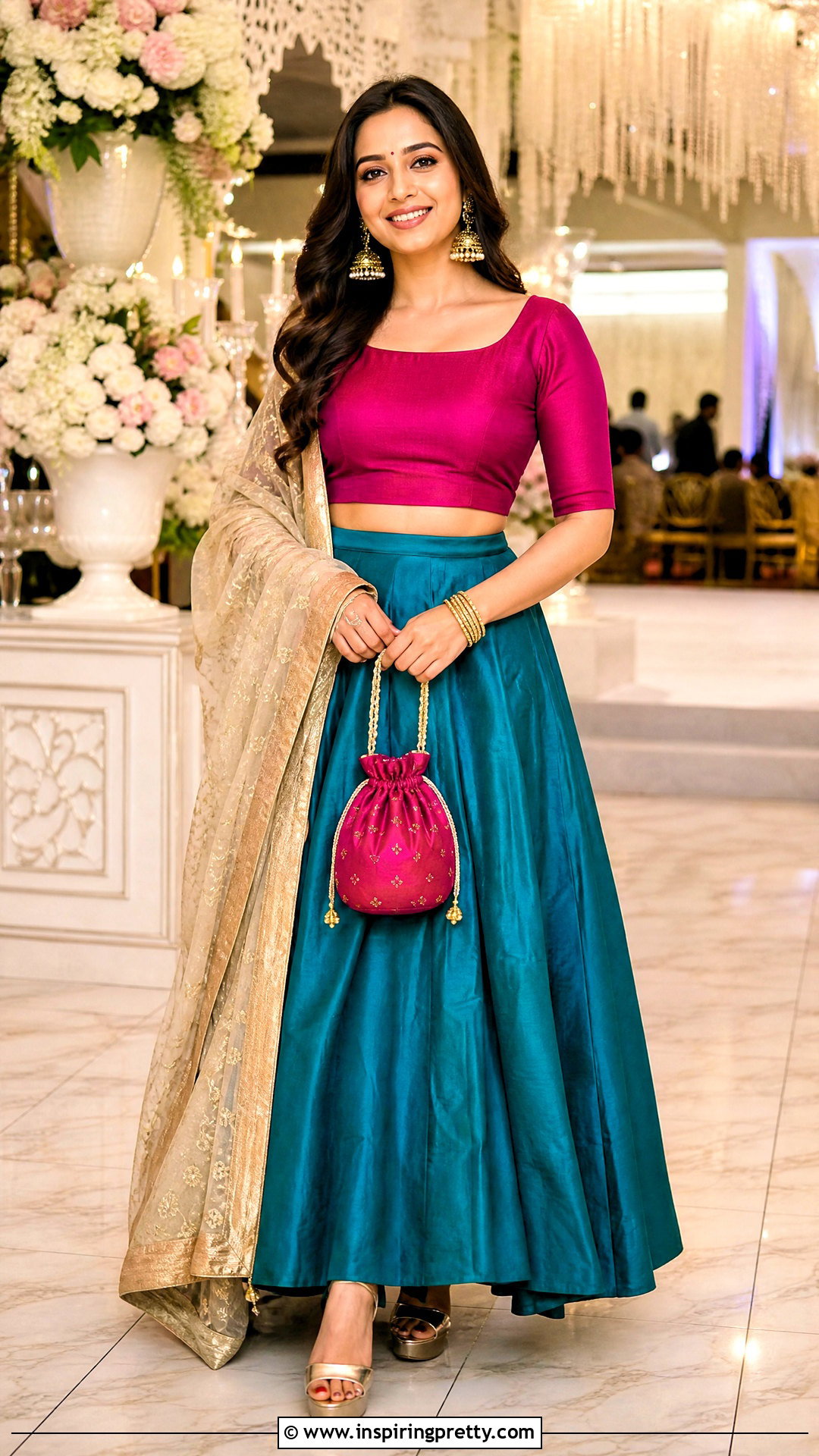 Teal Skirt With Magenta Blouse - 50 traditional skirt and top outfits