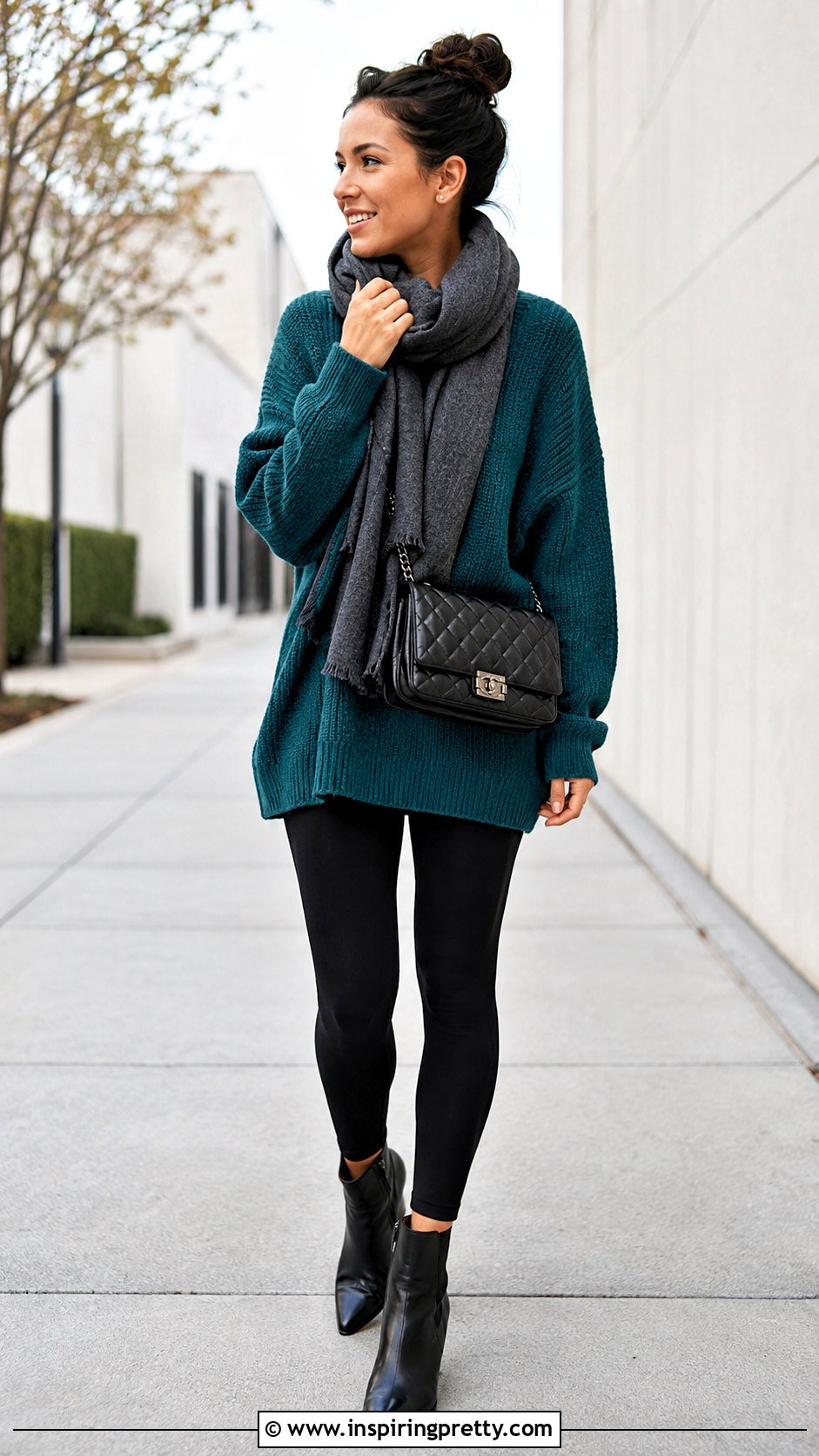 Teal Sweater With Black Leggings - 50 teal top outfit ideas