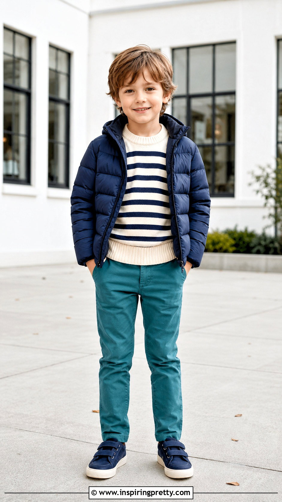 Teal Trousers And Striped Sweater Outfit - 50 trouser and top for kids