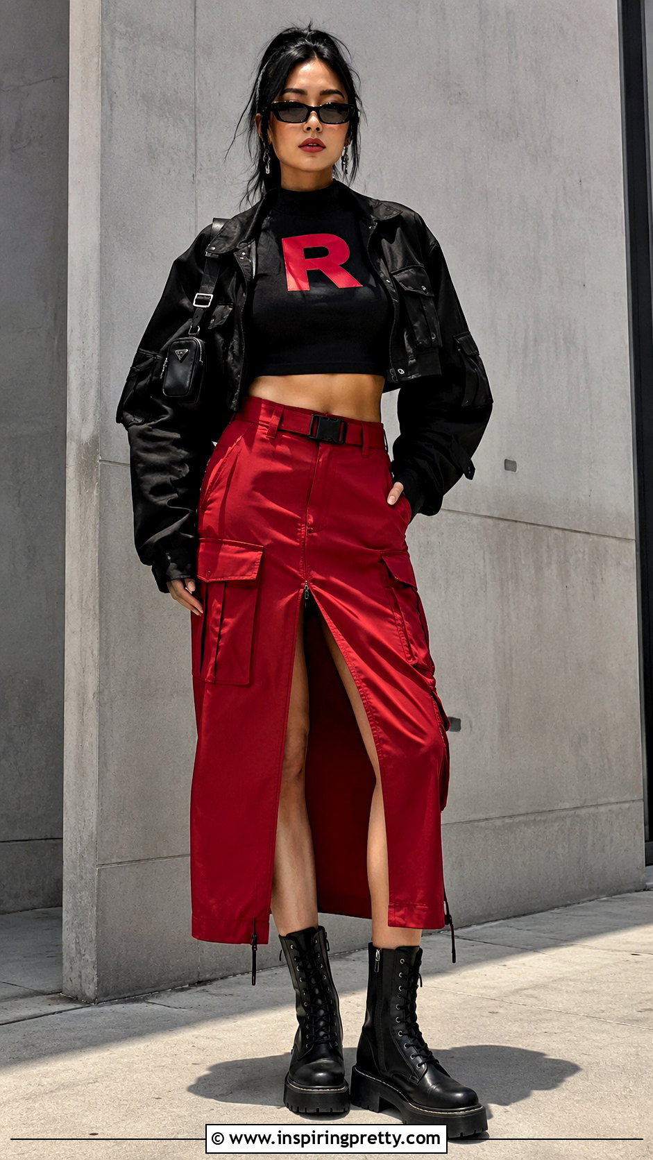 Team Rocket Crop Top With Red Cargo Skirt - 20 team rocket crop top outfit ideas