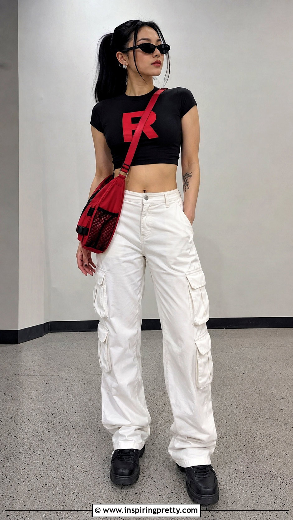 Team Rocket Crop Top With White Cargo Pants - 20 team rocket crop top outfit ideas