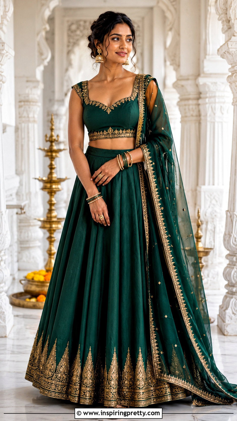 Temple Border Crop Top With Silk Lehenga - 50 traditional crop top designs