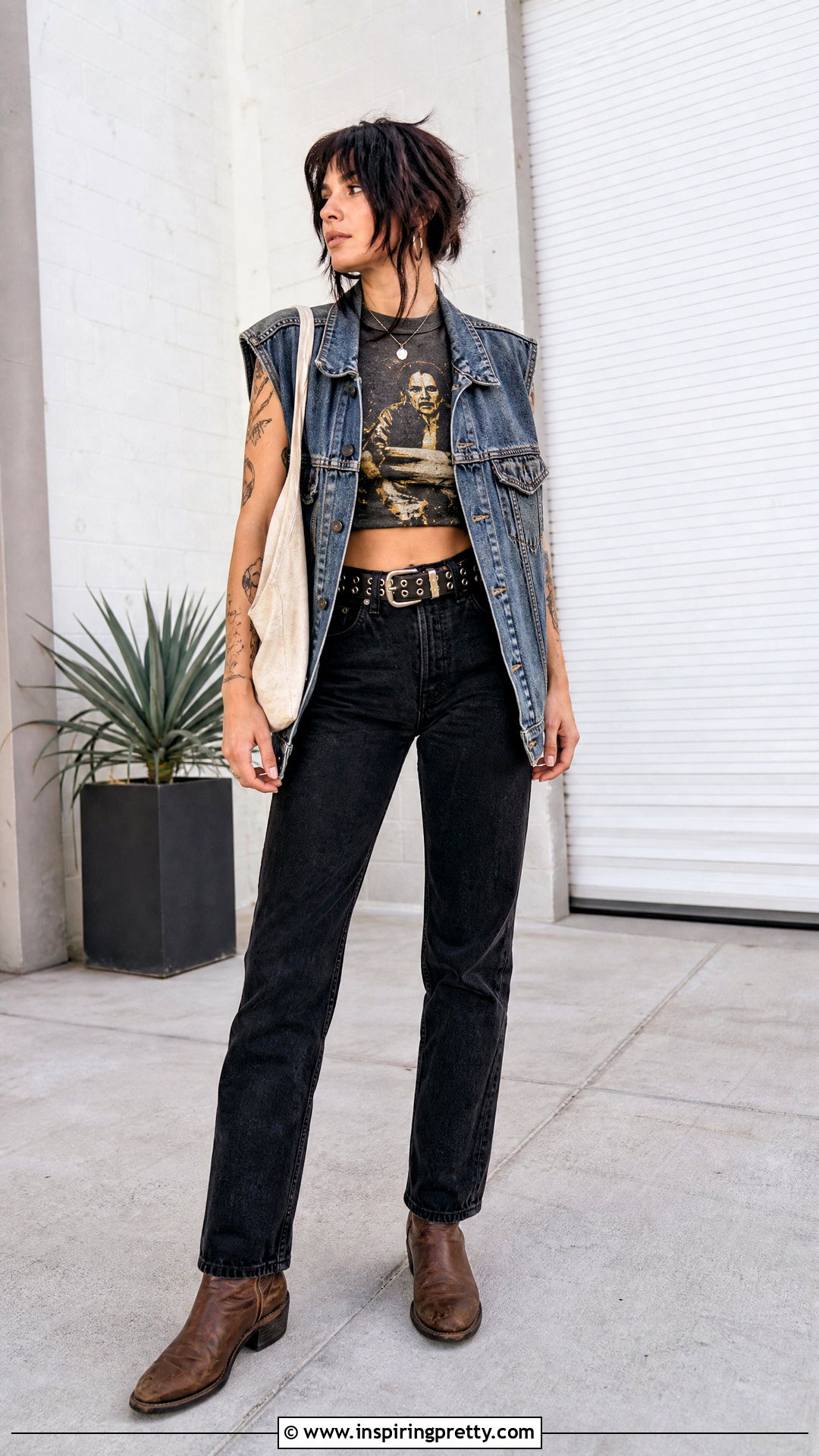 Texas Chainsaw Crop Top With Denim Vest - 20 crop top texas chainsaw outfit ideas