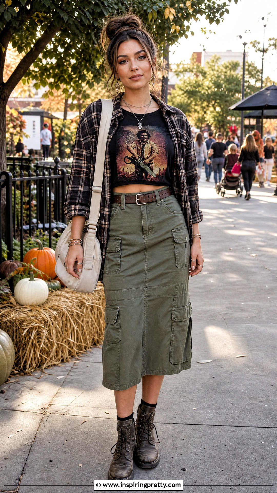 Texas Chainsaw Crop Top With Utility Midi Skirt - 20 crop top texas chainsaw outfit ideas