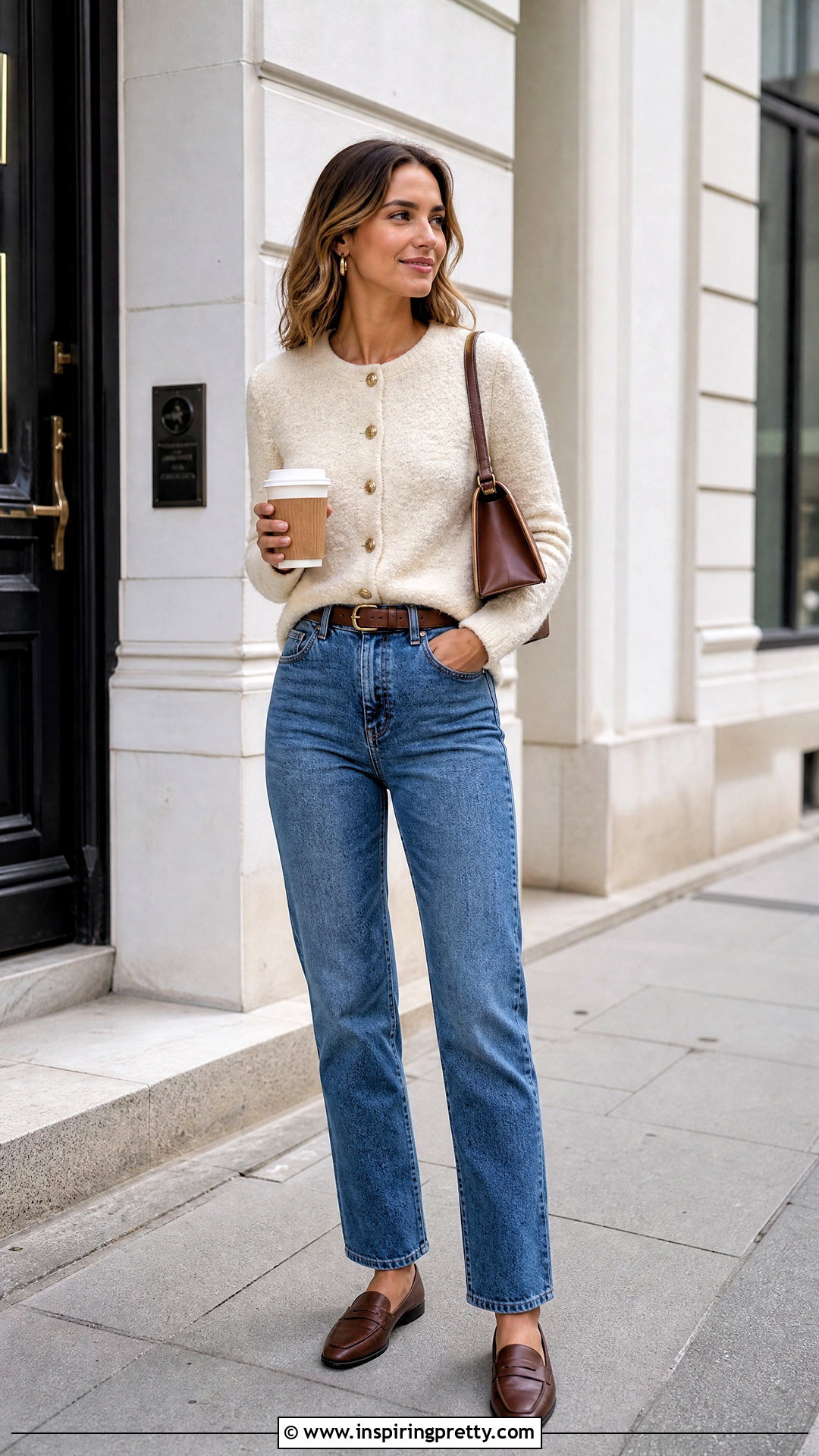 Textured Cardigan Top With Straight Jeans - 50 textured top outfit ideas