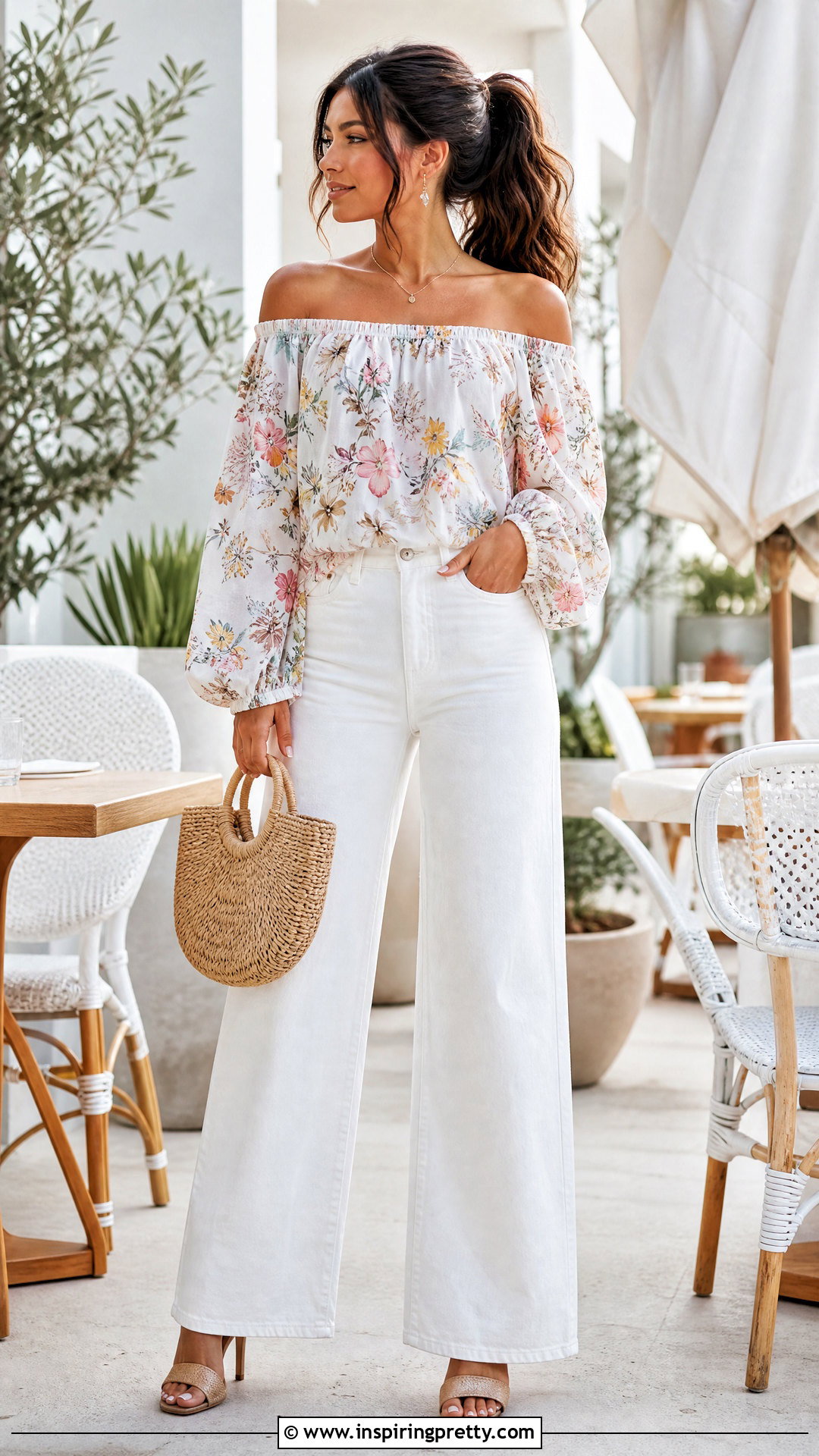 Textured Ponytail With Off Shoulder Top - 50 off shoulder top hairstyle ideas