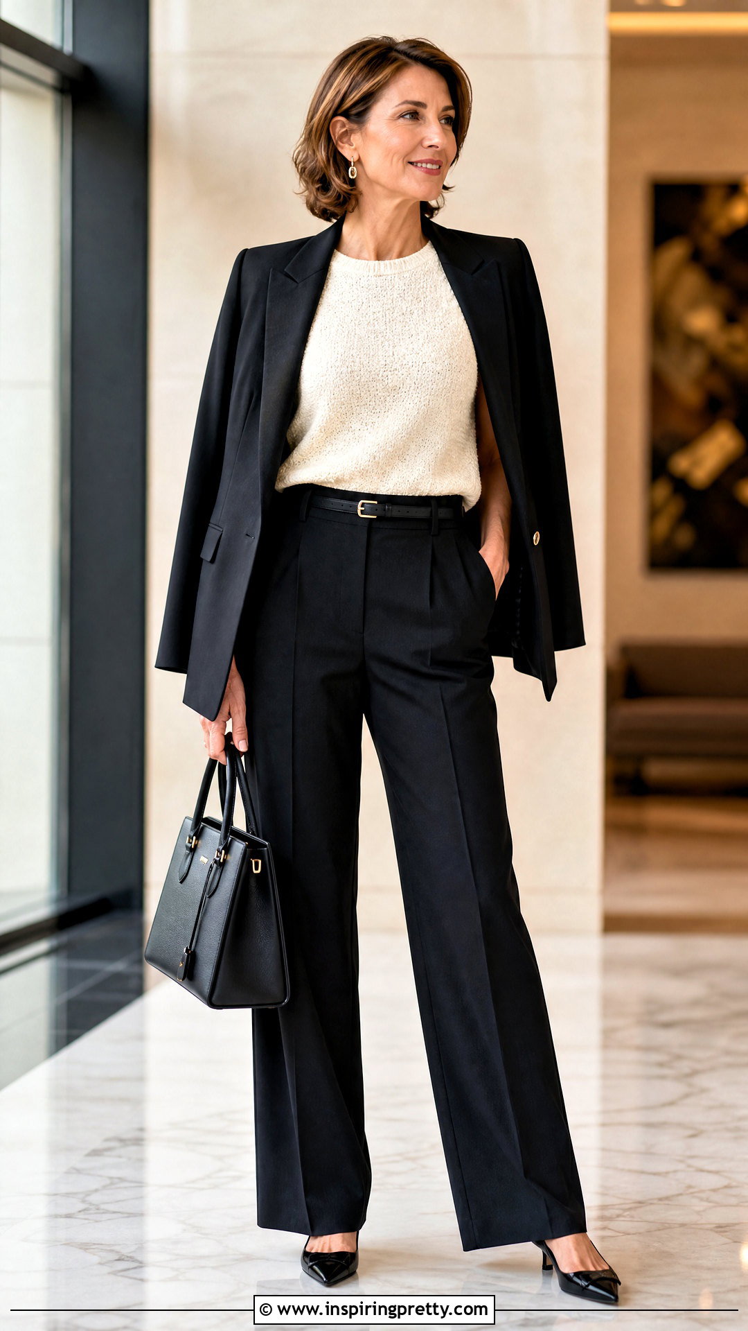 Textured Shell Top With Full Length Trousers - 50 textured top outfit ideas