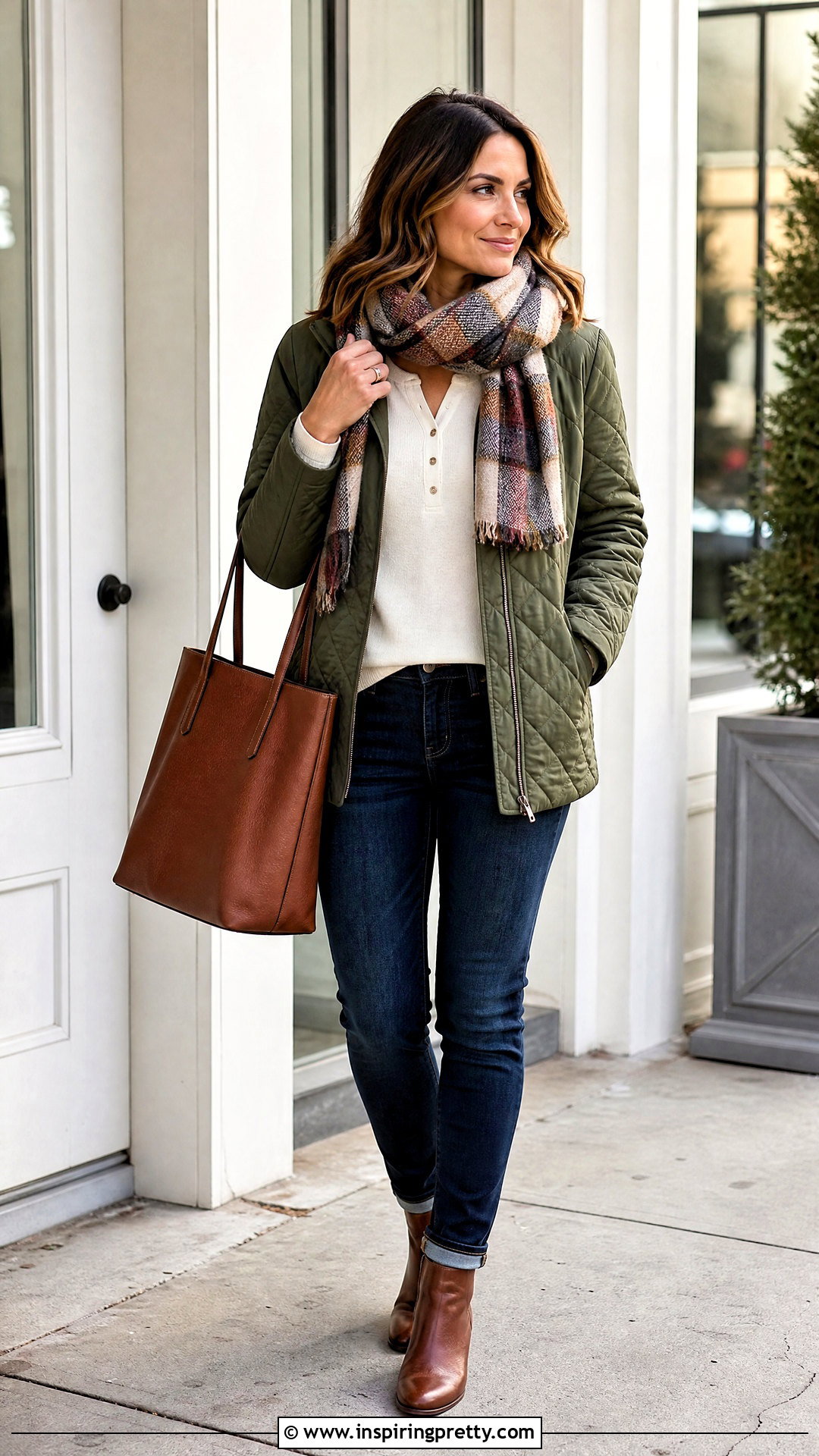 Thermal Henley Top With Quilted Jacket - 50 henley top outfit ideas