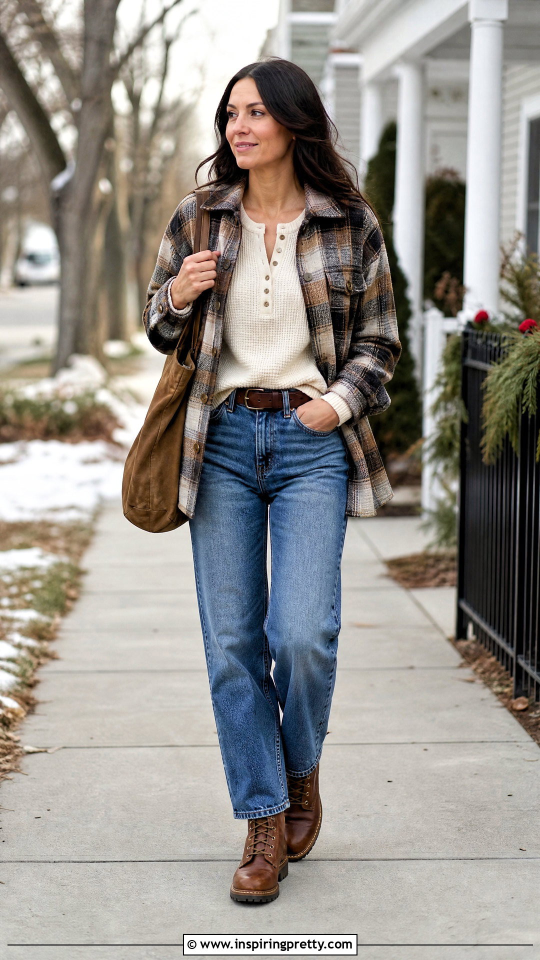 Thermal Henley With Relaxed Jeans - 50 winter tops for women
