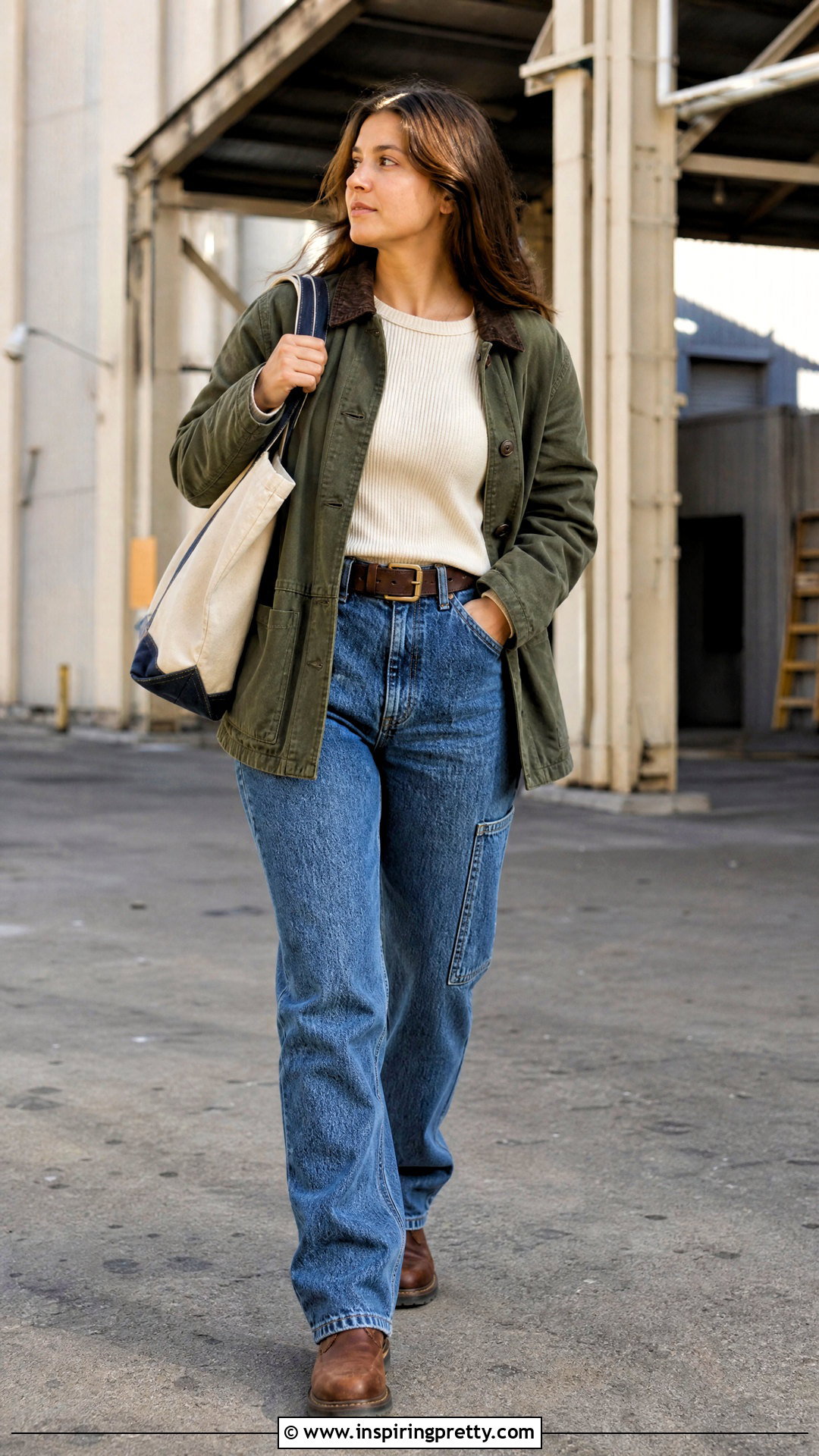 Thermal Long Sleeve Top With Carpenter Jeans - 50 cute long sleeve tops outfit ideas