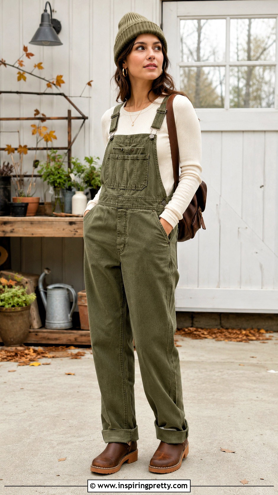 Thermal Long Sleeve Top With Overalls - 20 comfy long sleeve tops outfit ideas