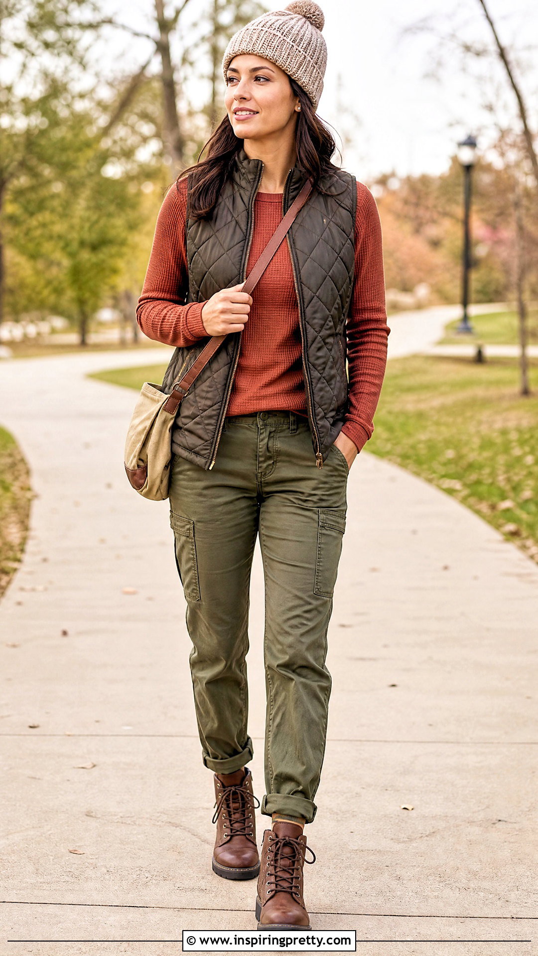 Thermal Long Sleeve Top With Utility Pants - 50 long sleeve tops outfit ideas