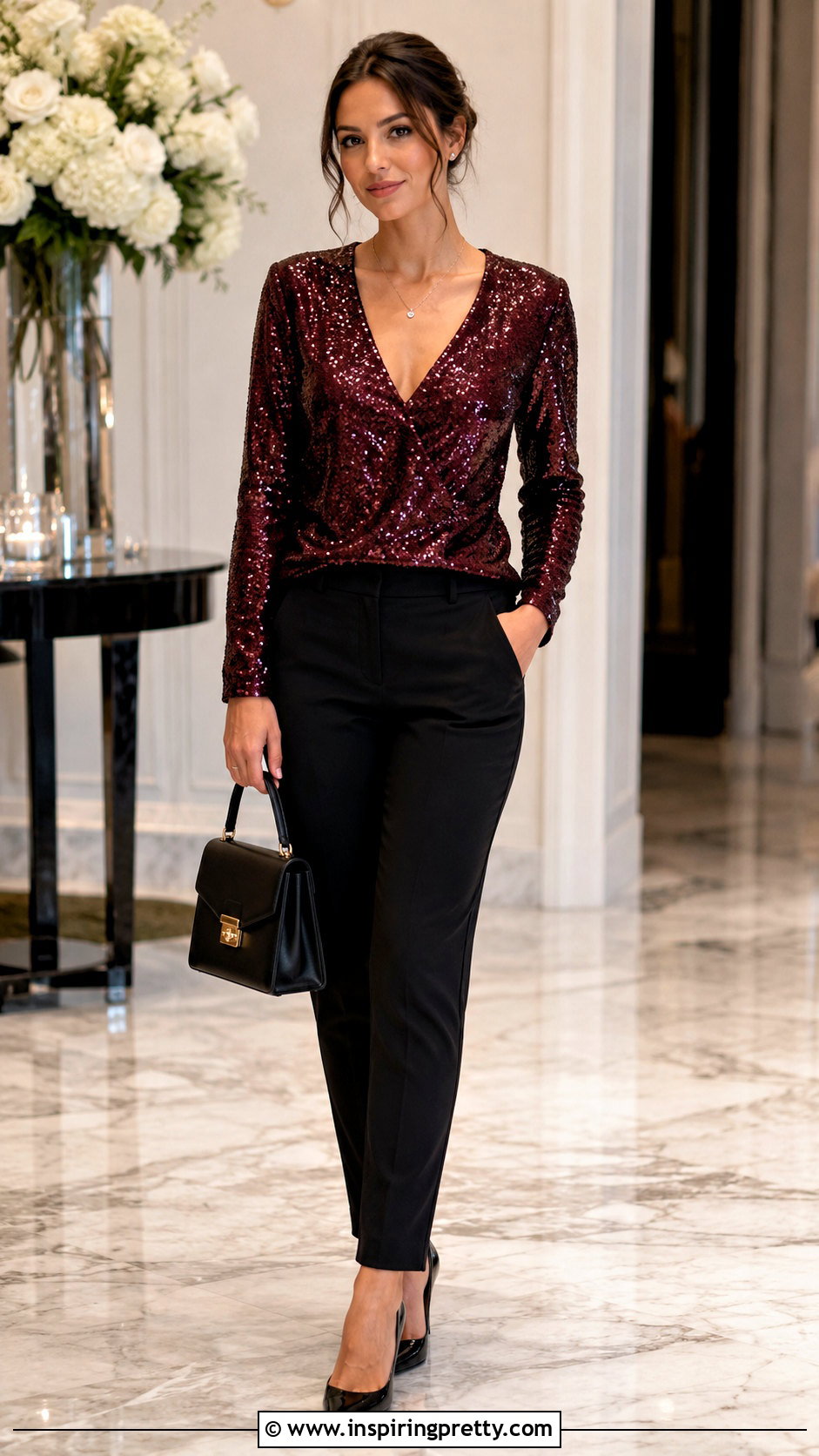 Thin Pendant Necklace With V Neck Sequin Top - 20 jewelry to wear with sequin top outfit ideas