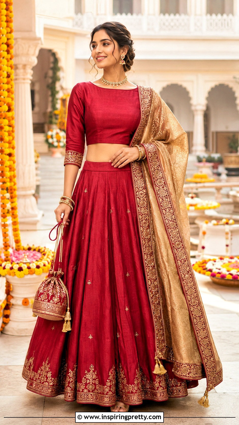 Three Quarter Sleeve Crop Top Lehenga - 50 Crop Top Designs For Lehenga Ideas