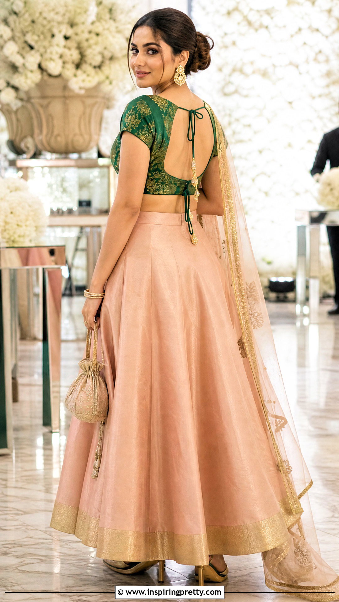 Tie Back Brocade Top With Silk Lehenga - 50 brocade top designs