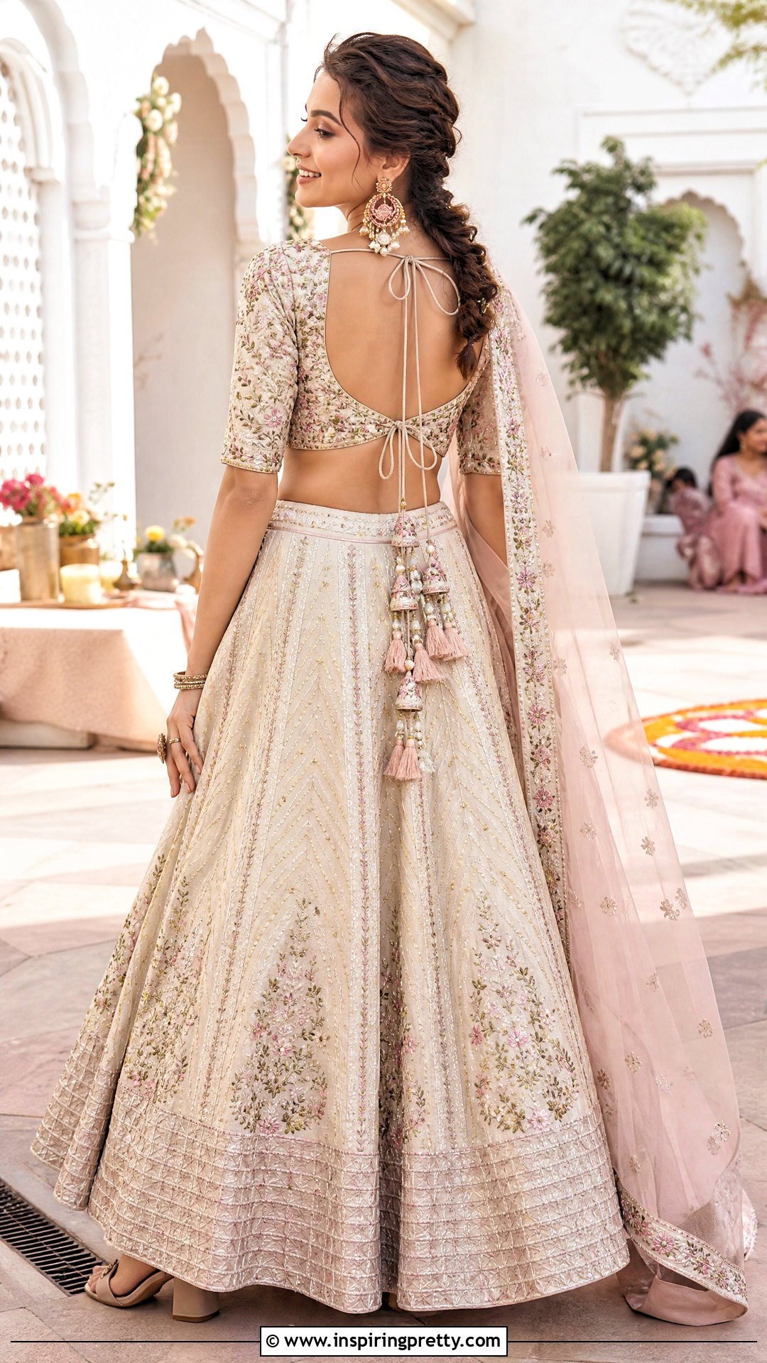 Tie Back Crop Top Blouse With Lehenga - 50 crop top blouse designs