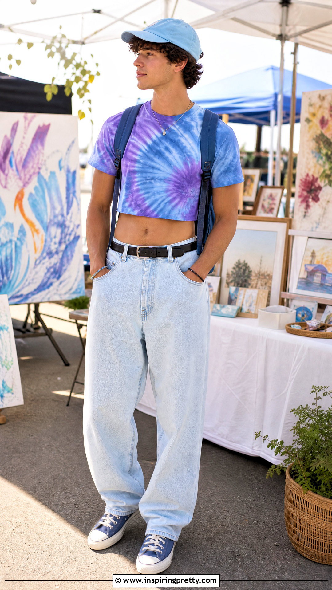 Tie Dye Crop Top With Relaxed Denim - 50 male crop top outfit ideas