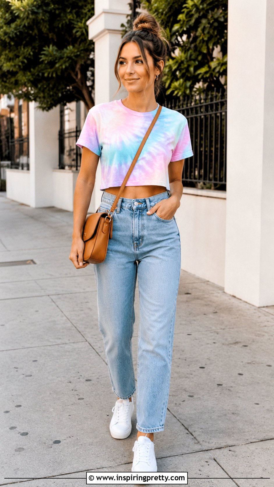 Tie Dye Crop Top With Straight Leg Jeans - 20 tie dye crop top outfit ideas