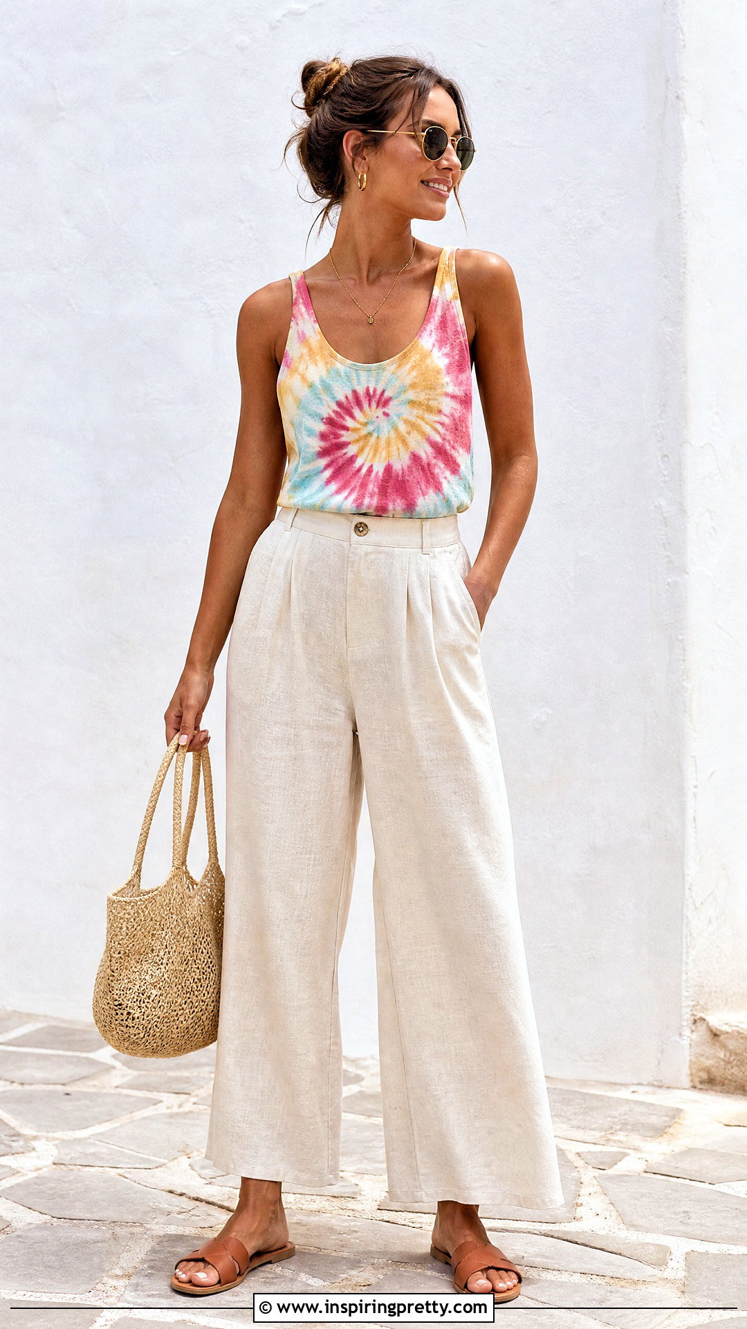 Tie Dye Hippie Summer Top With Linen Pants - 25 hippie summer tops outfit ideas