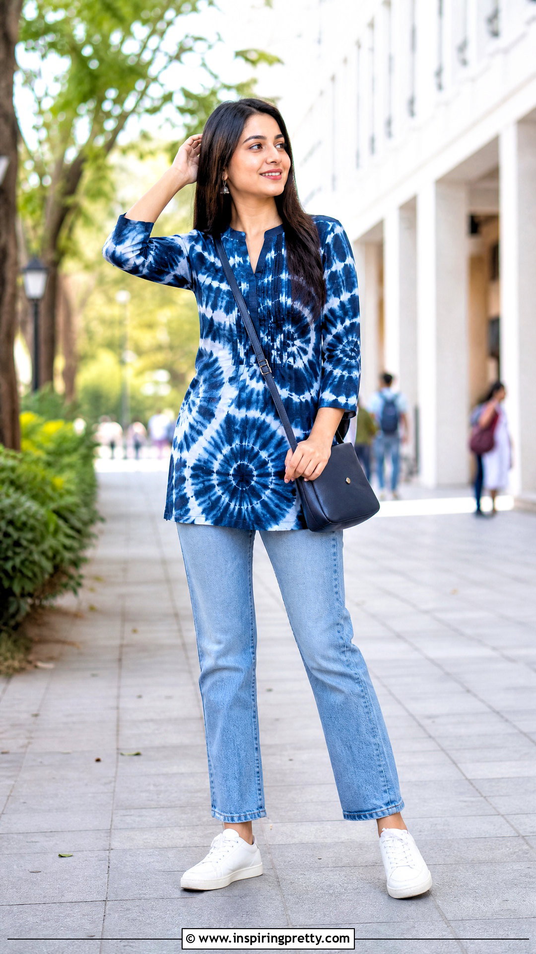 Tie Dye Kurti With Light Blue Jeans - 50 jeans tops indian style for women