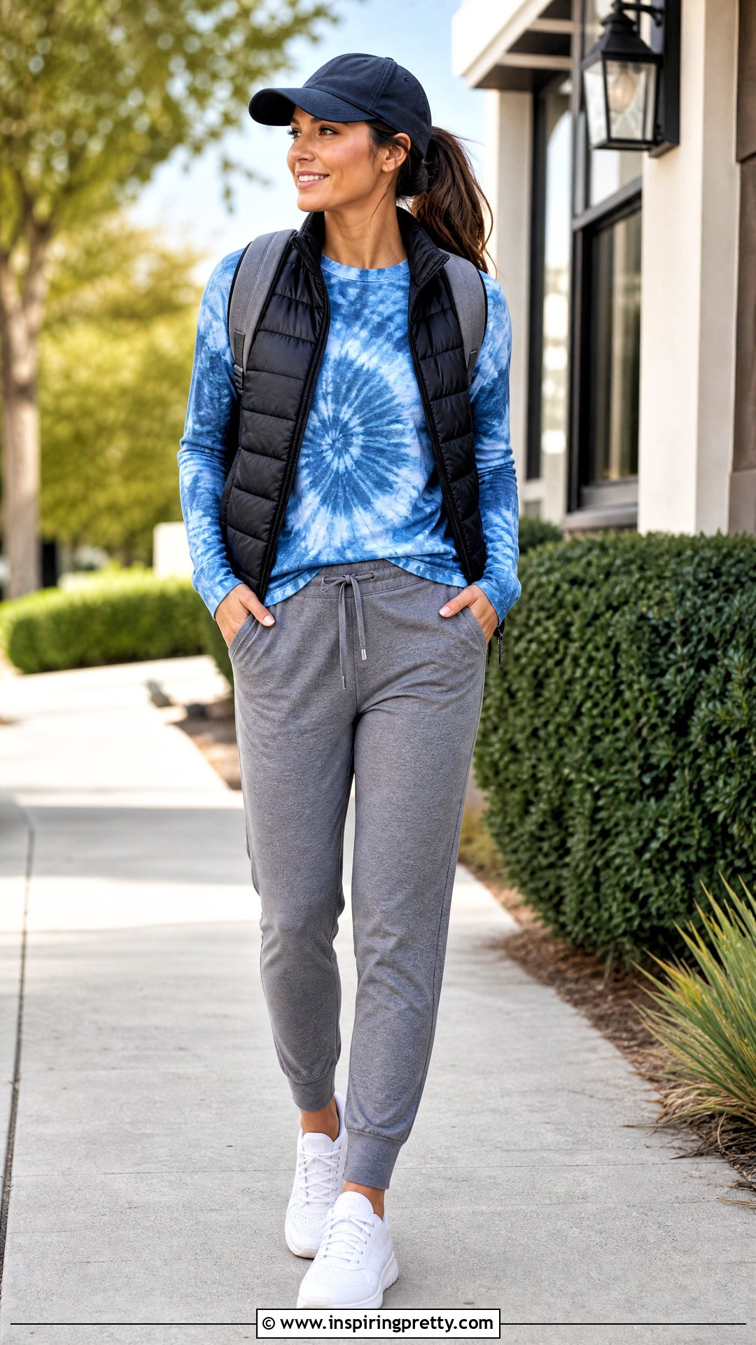Tie Dye Long Sleeve Top With Joggers And Puffer Vest - 20 Tie Dye Long Sleeve Top outfit ideas