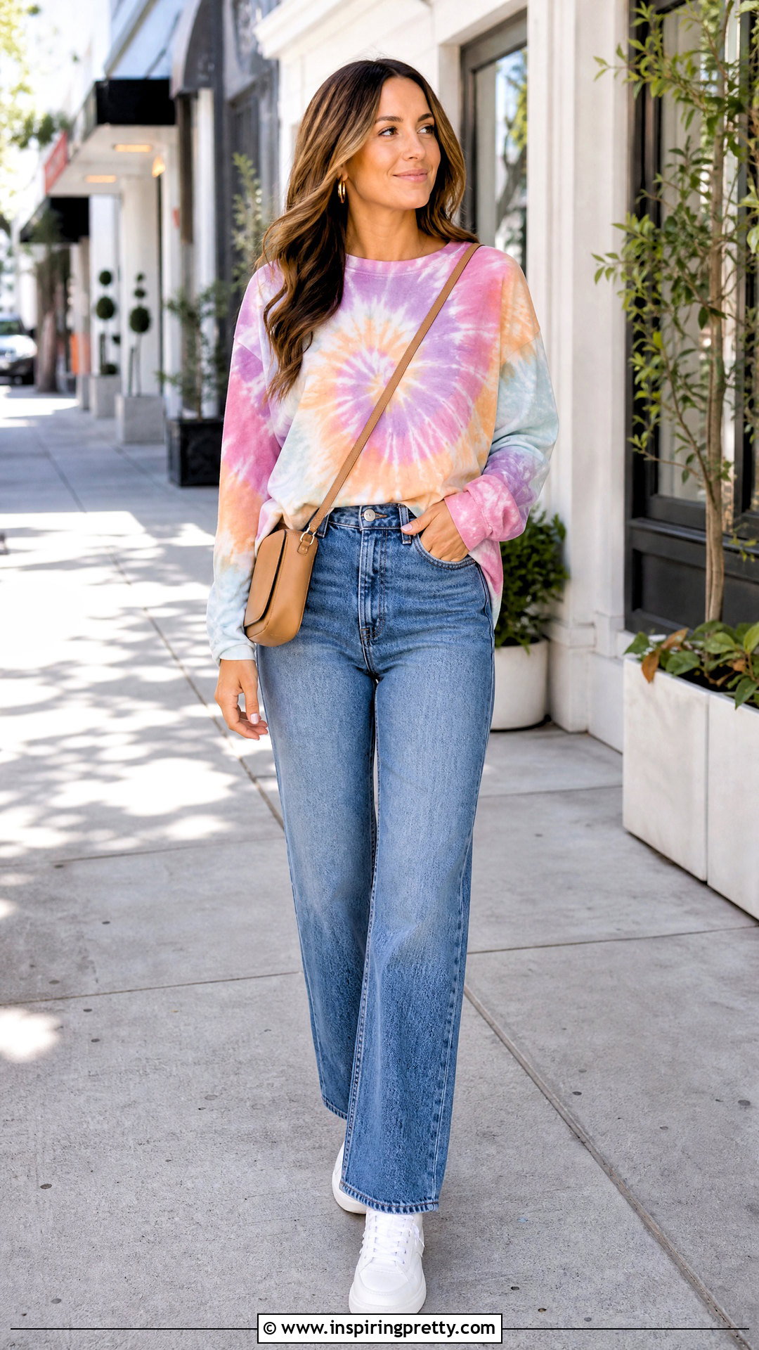 Tie Dye Long Sleeve Top With Straight Leg Jeans - 20 Tie Dye Long Sleeve Top outfit ideas