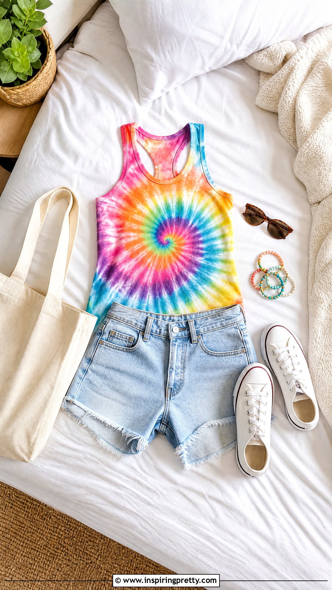 Tie Dye Tank Top With Denim Shorts On Bed - 20 tie-dye tank top on bed ideas