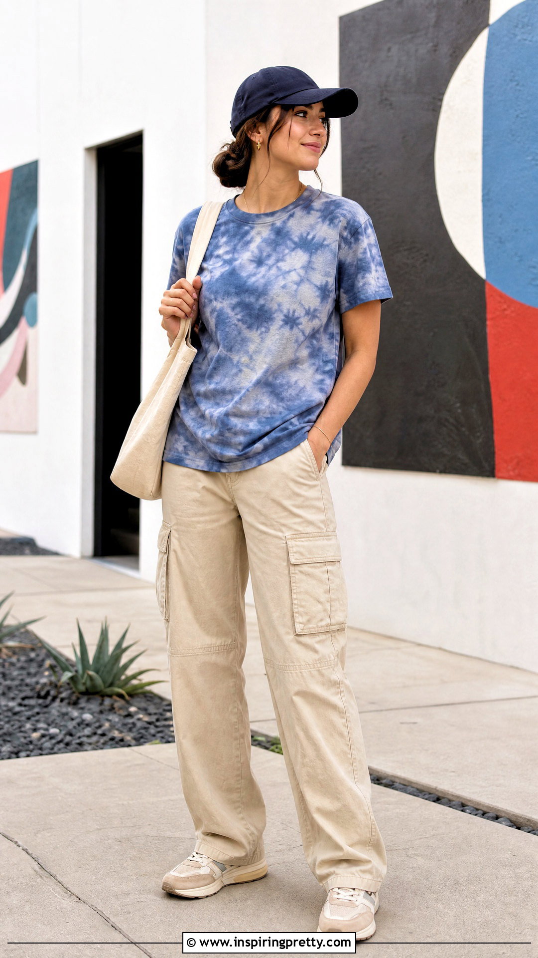 Tie Dye Tee And Neutral Cargo Pants Streetwear Outfit - 50 streetwear tops outfit ideas