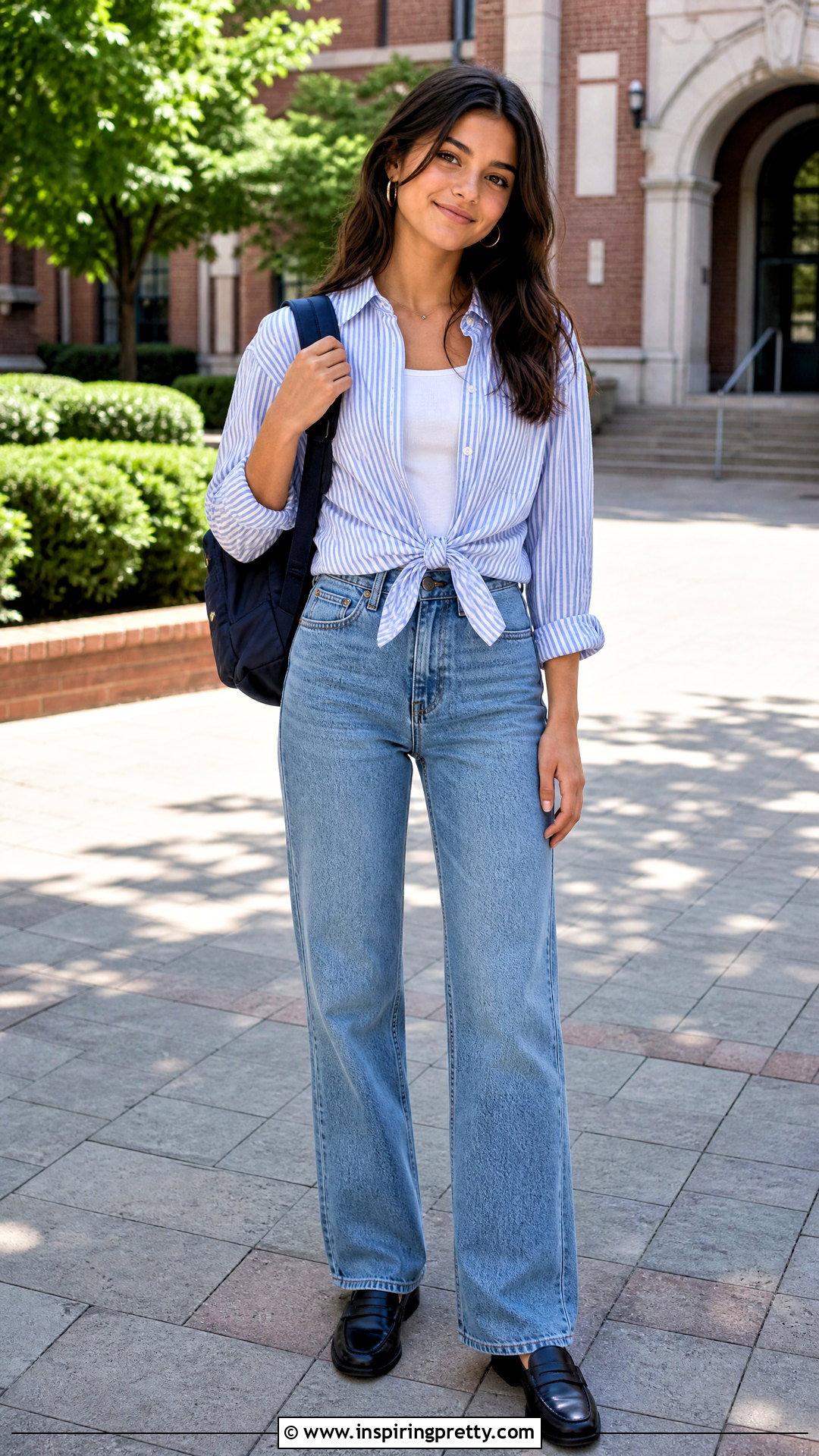 Tie Front Blouse And Straight Jeans Outfit - 50 cute tops for school ideas