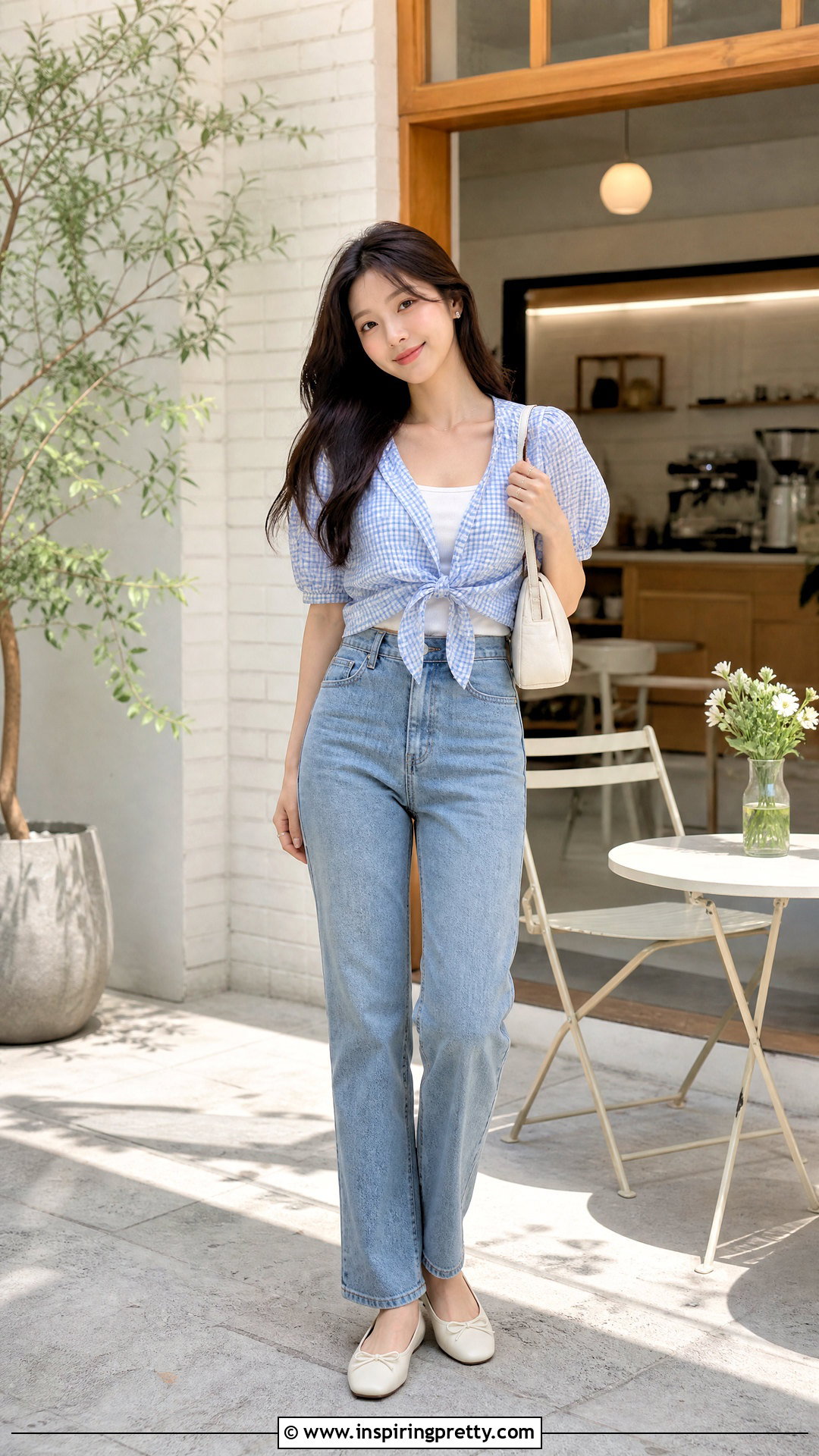 Tie Front Blouse Outfit - 50 korean tops for women