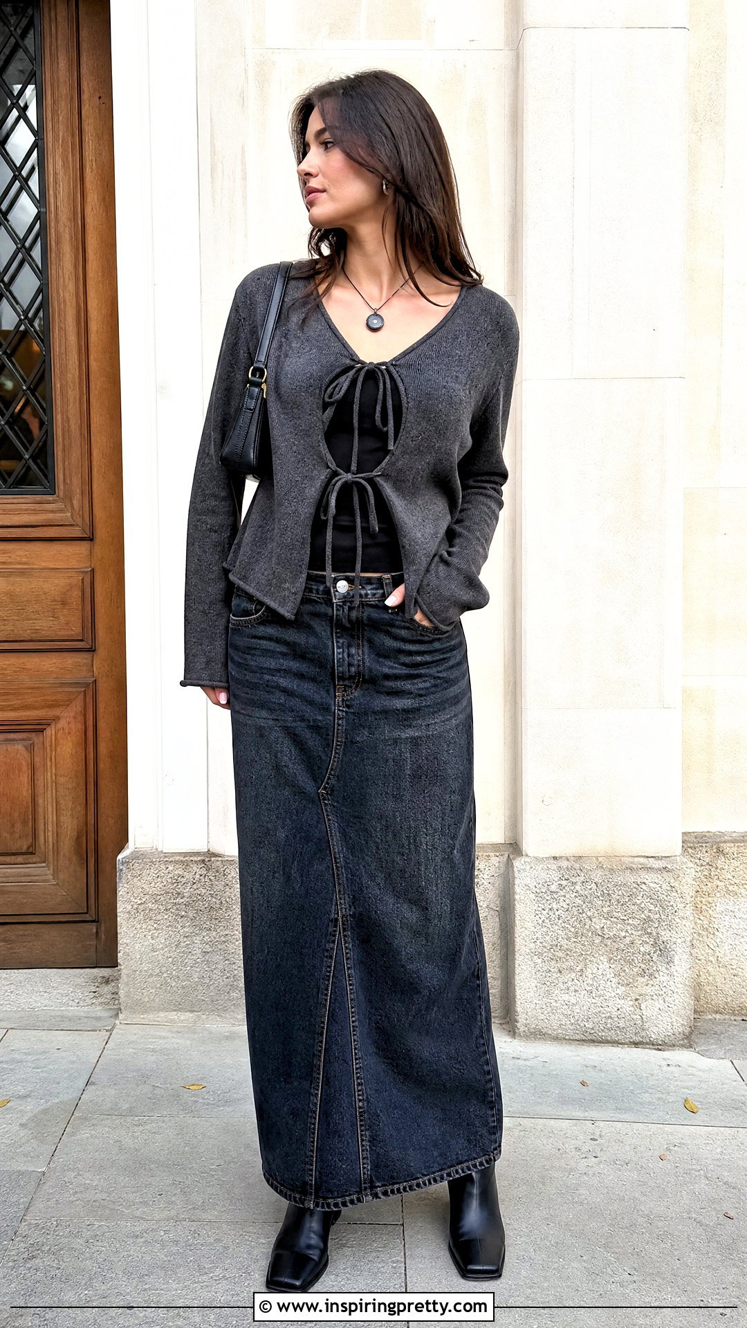 Tie Front Cardigan Top And Denim Maxi Skirt Outfit - 20 subversive diy top outfit ideas
