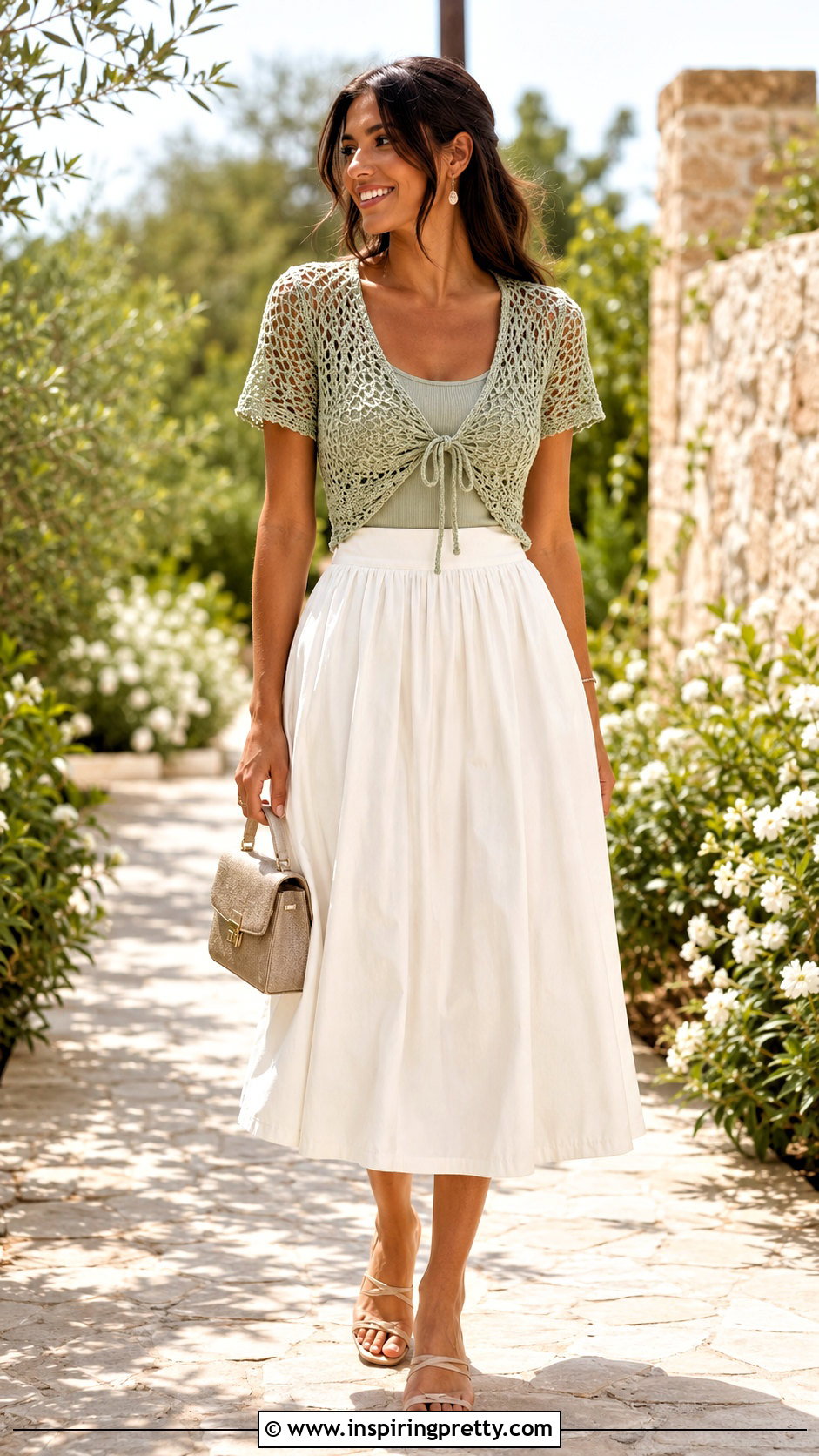 Tie Front Crochet Crop Top With Midi Skirt - 25 Crochet Clothes Crop Tops
