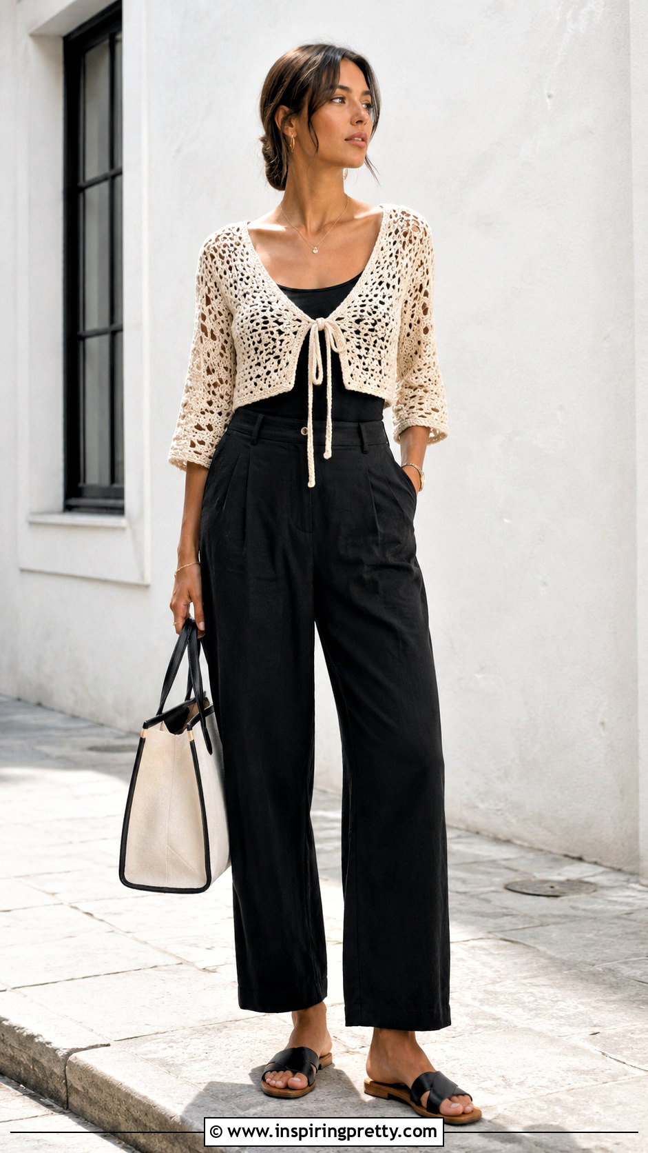 Tie Front Crochet Top With Tank And Trousers - 50 crochet tops aesthetic