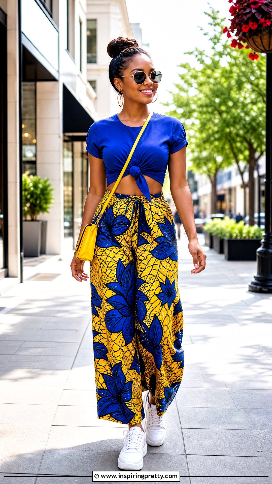 Tie Front Crop Top With Ankara Palazzo Trousers - 50 Ankara Palazzo Trouser And Crop Top outfit ideas