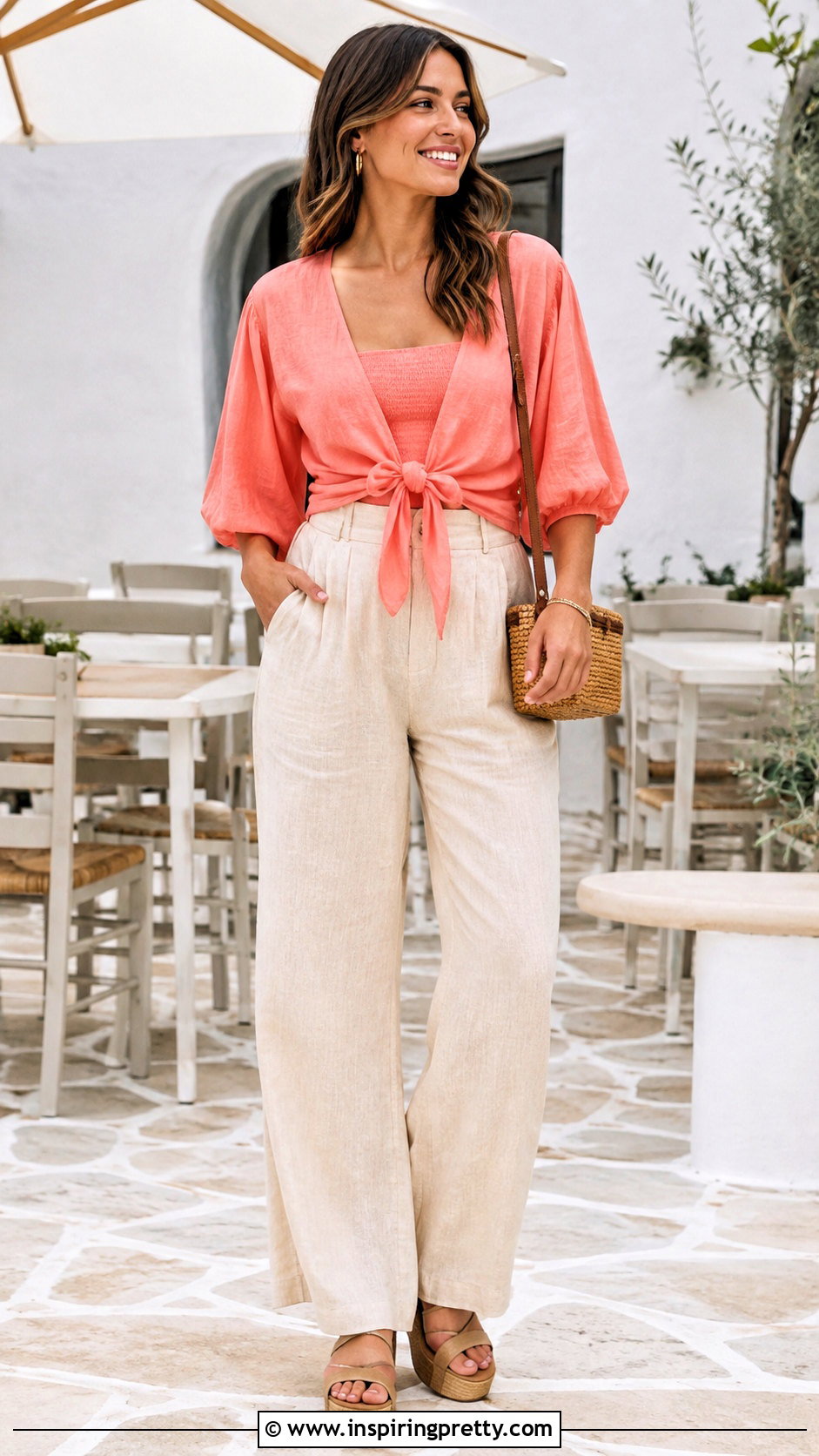 Tie Front Top And High Waisted Pants Outfit - 50 trendy summer tops outfit ideas