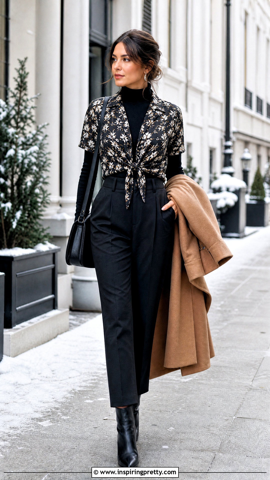 Tie Front Top Over a Fitted Turtleneck - how to style a tie-front top (20 ways)