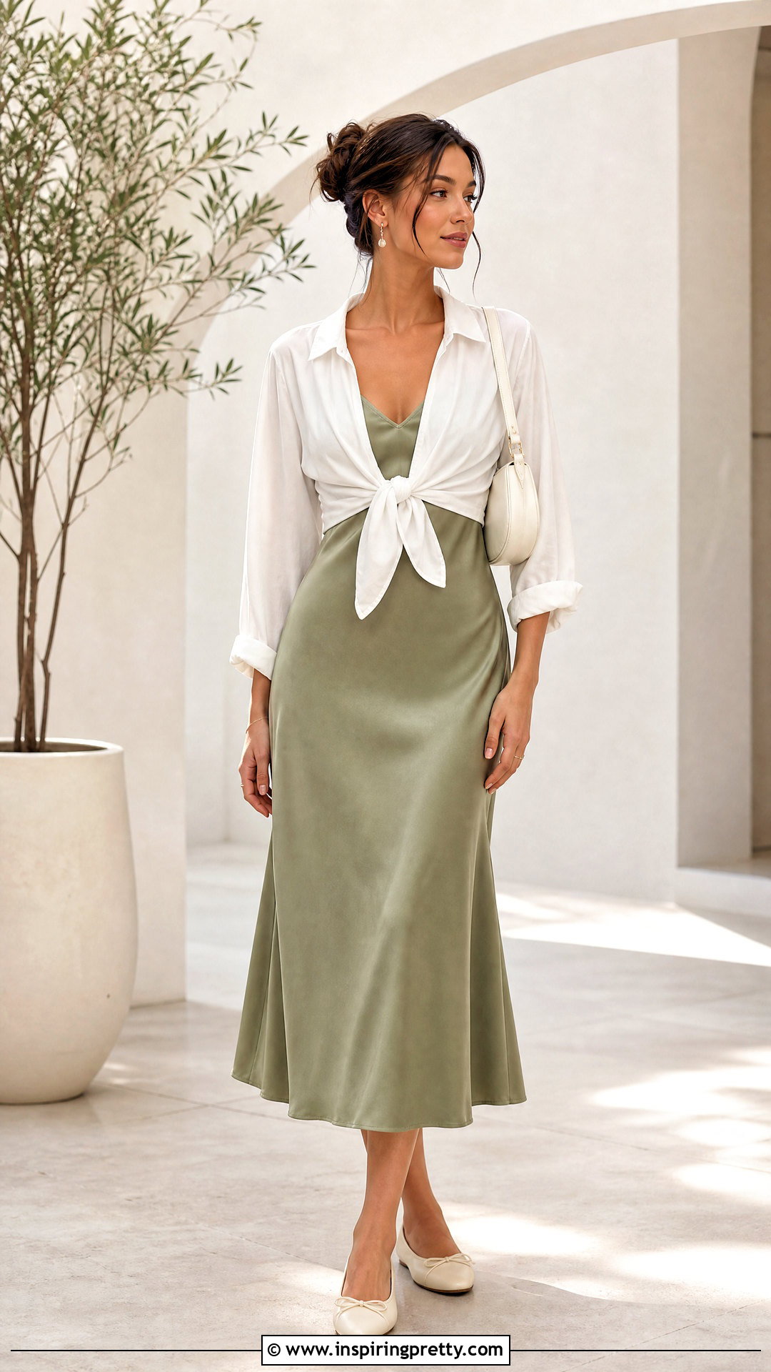 Tie Front Top Over a Slip Dress - how to style a tie-front top (20 ways)